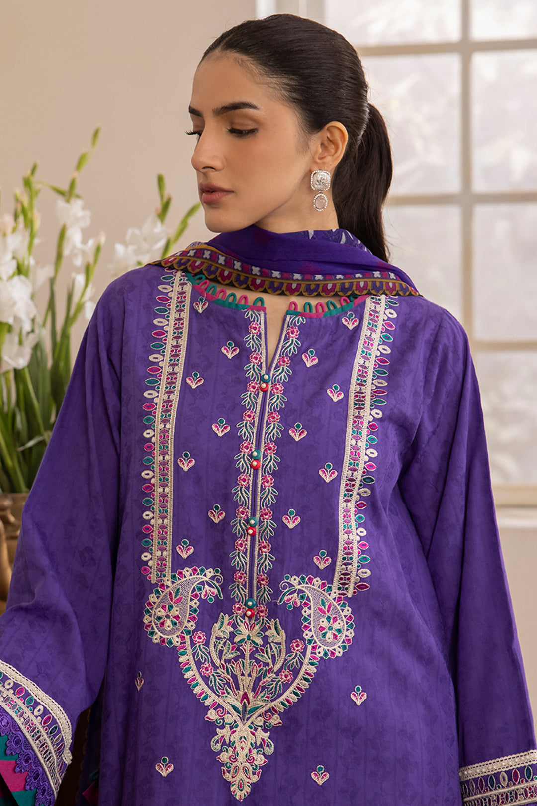 Zellbury | Unstitched 3 Piece Jacquard | Embroidered Shirt Shalwar Dupatta - 1113 - House Of Zarish