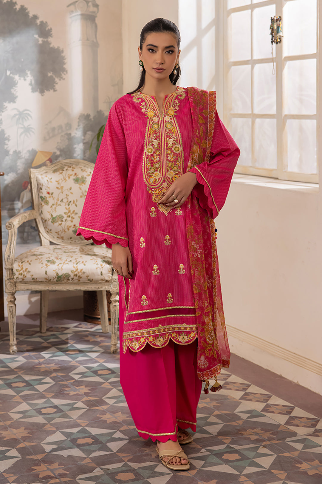 Zellbury | Unstitched 3 Piece Lawn | Embroidered Shirt Shalwar Dupatta - 1116 - House Of Zarish