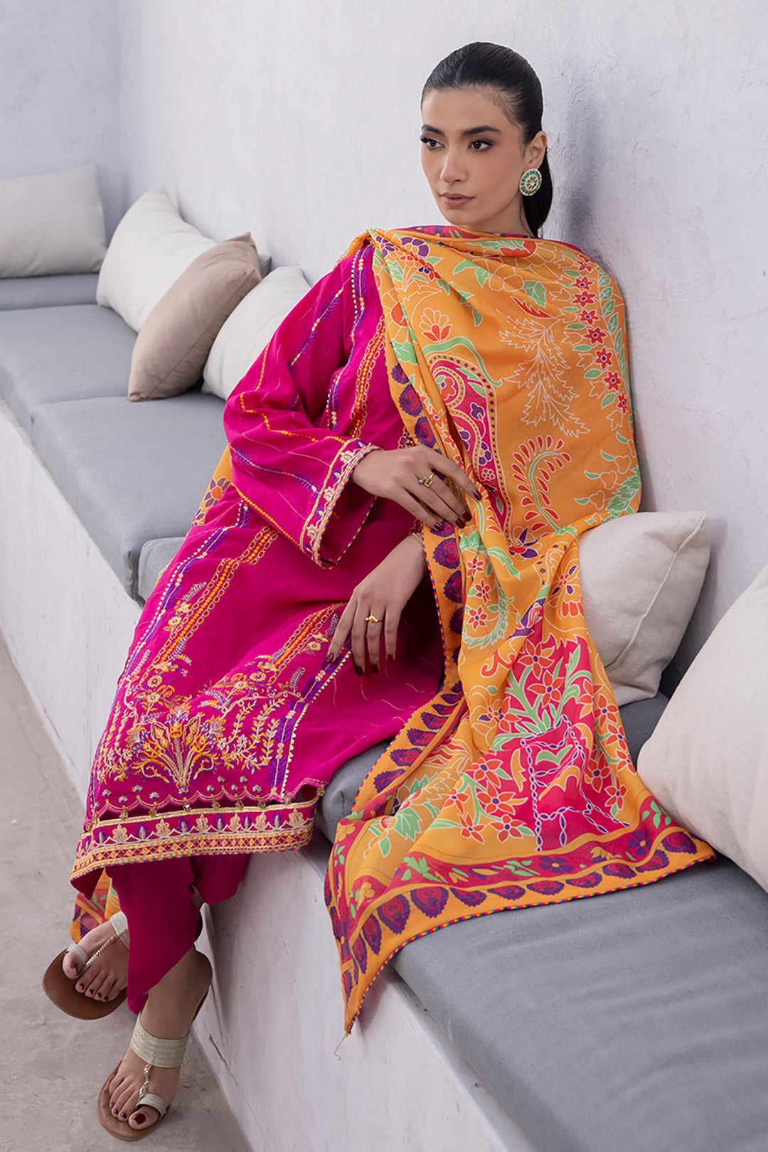 Zellbury | Unstitched 3 Piece Lawn | Embroidered Shirt Shalwar Dupatta - 1125 - House Of Zarish