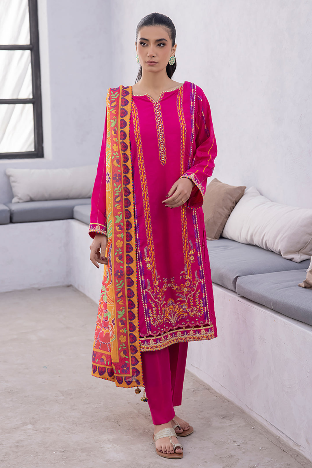 Zellbury | Unstitched 3 Piece Lawn | Embroidered Shirt Shalwar Dupatta - 1125 - House Of Zarish