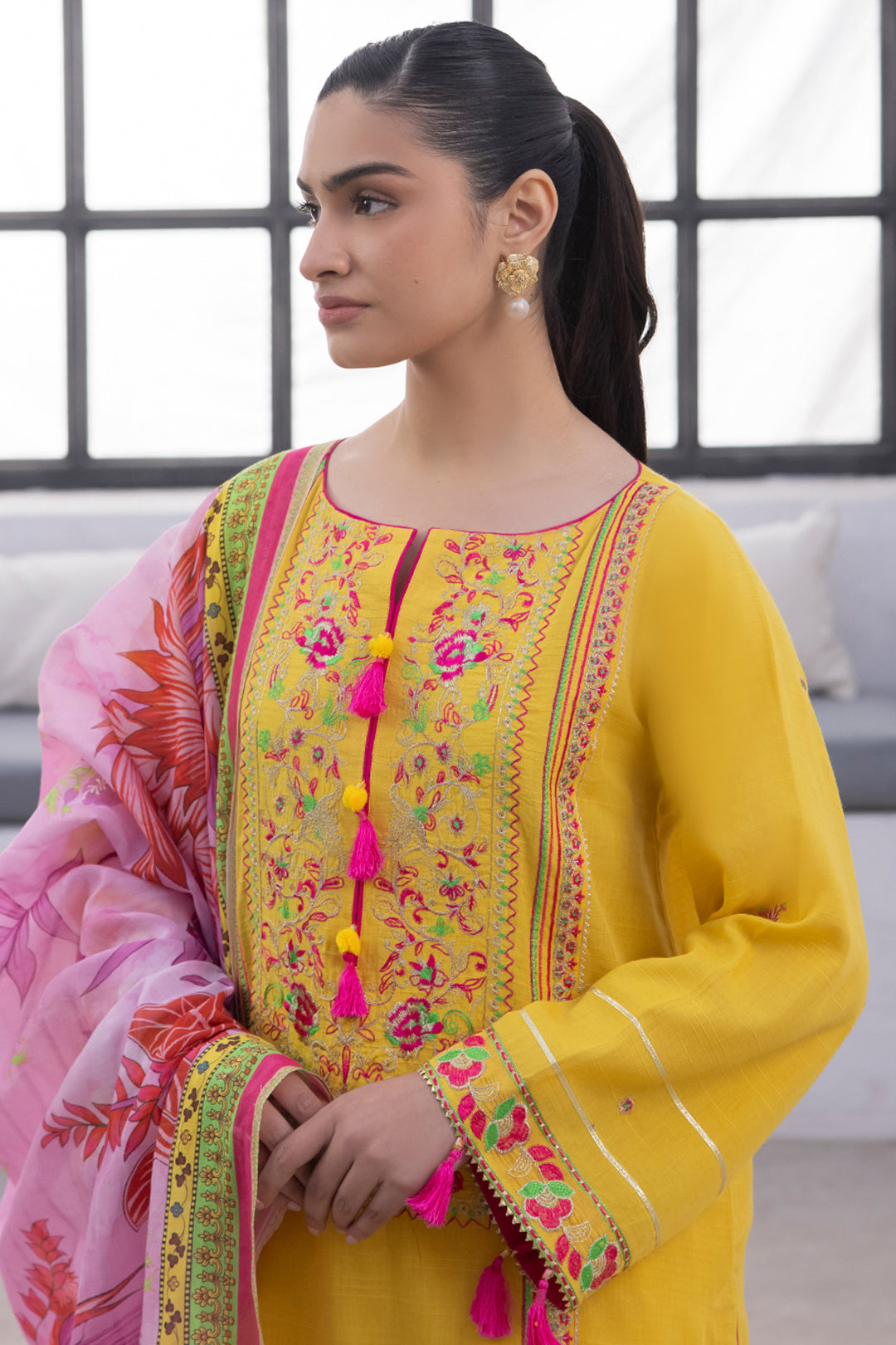 Zellbury | Unstitched 3 Piece Yellow | Embroidered Shirt Shalwar Dupatta - 1126 - House Of Zarish