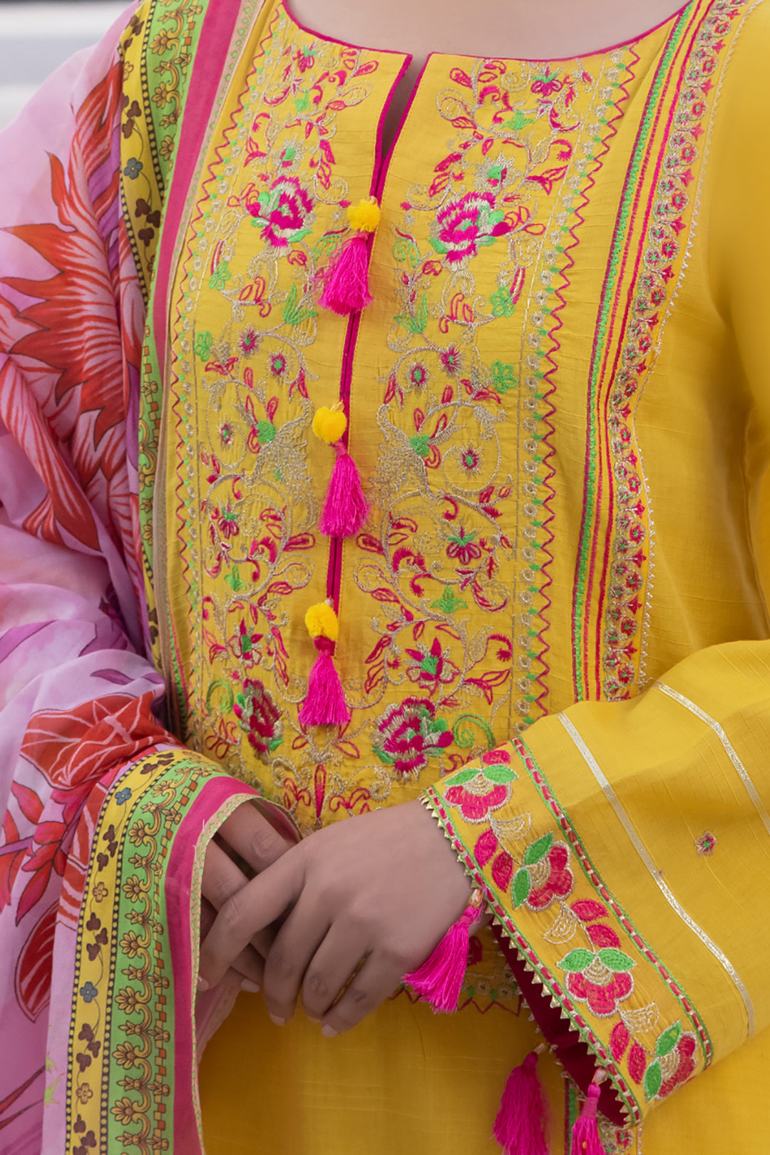Zellbury | Unstitched 3 Piece Yellow | Embroidered Shirt Shalwar Dupatta - 1126 - Libasekhas