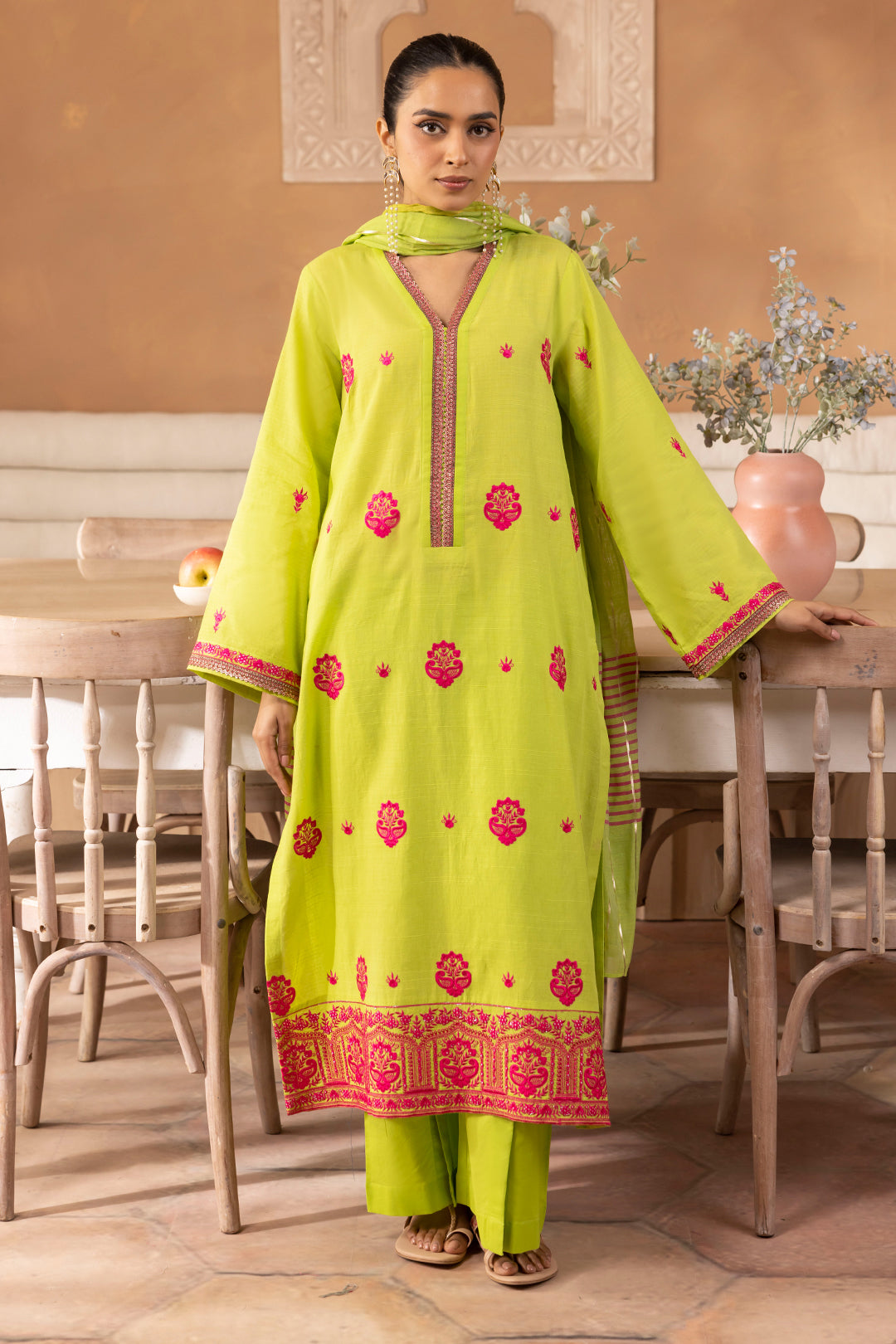 Zellbury | Unstitched 3 Piece Green | Embroidered Shirt Shalwar Dupatta - 1131 - House Of Zarish