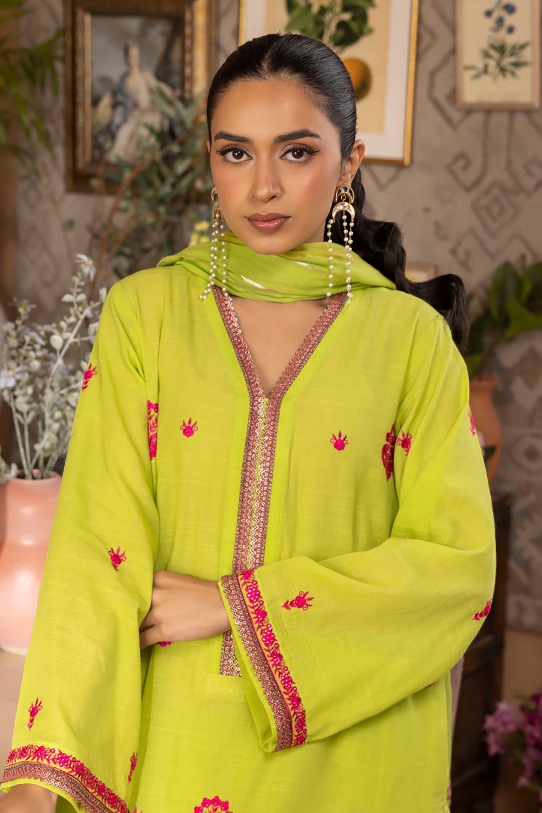 Zellbury | Unstitched 3 Piece Green | Embroidered Shirt Shalwar Dupatta - 1131 - House Of Zarish