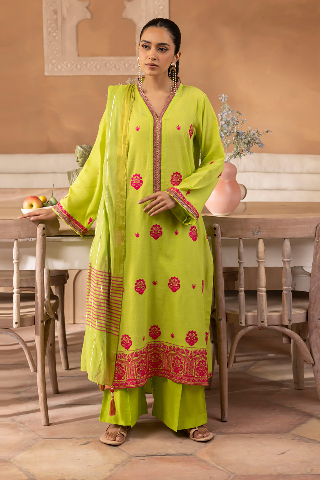 Zellbury | Unstitched 3 Piece Green | Embroidered Shirt Shalwar Dupatta - 1131 - House Of Zarish