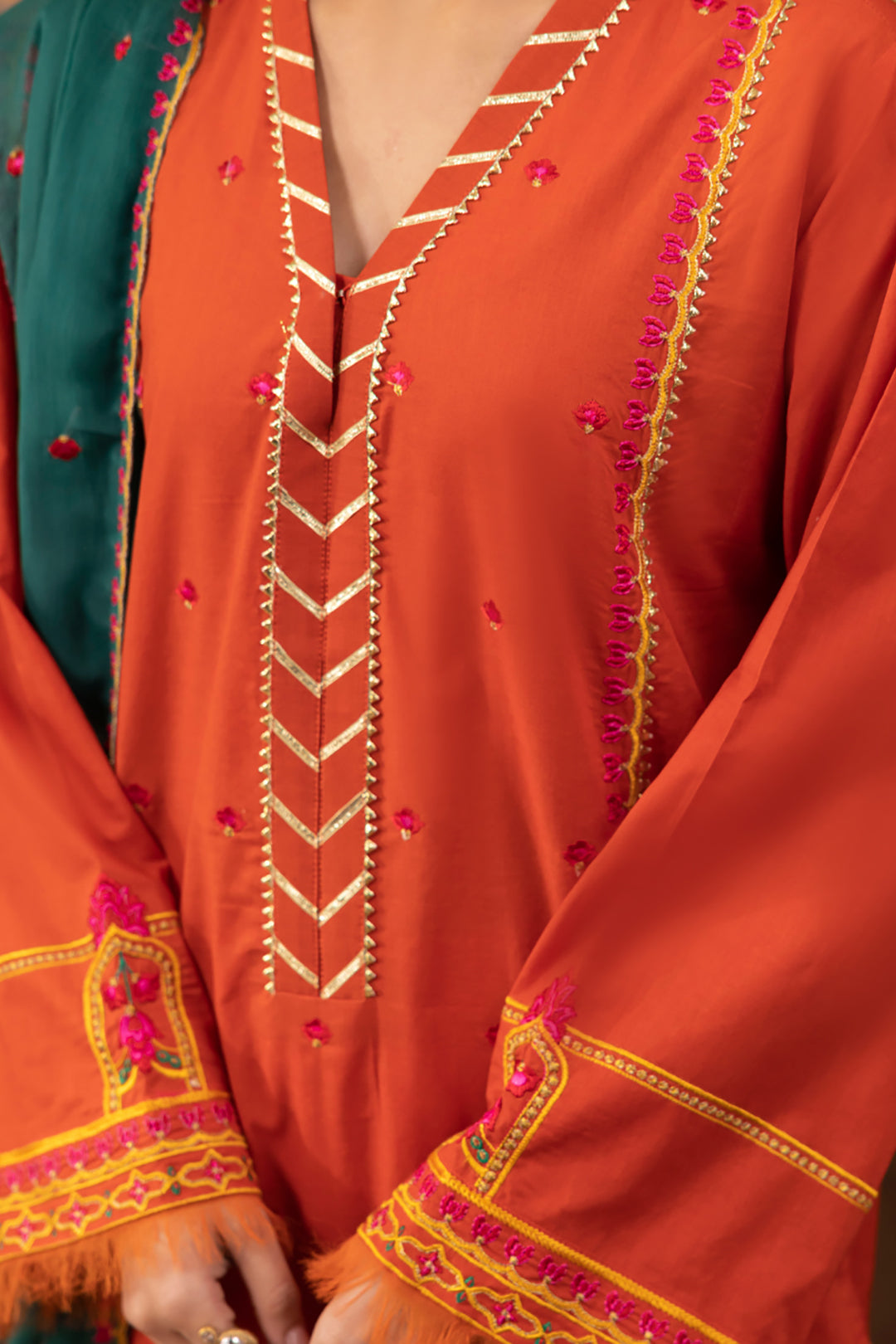 Zellbury | Unstitched 3 Piece Red | Embroidered Shirt Shalwar Dupatta - 1136 - Libasekhas