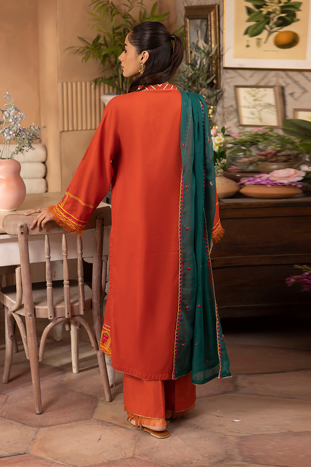 Zellbury | Unstitched 3 Piece Red | Embroidered Shirt Shalwar Dupatta - 1136 - Libasekhas