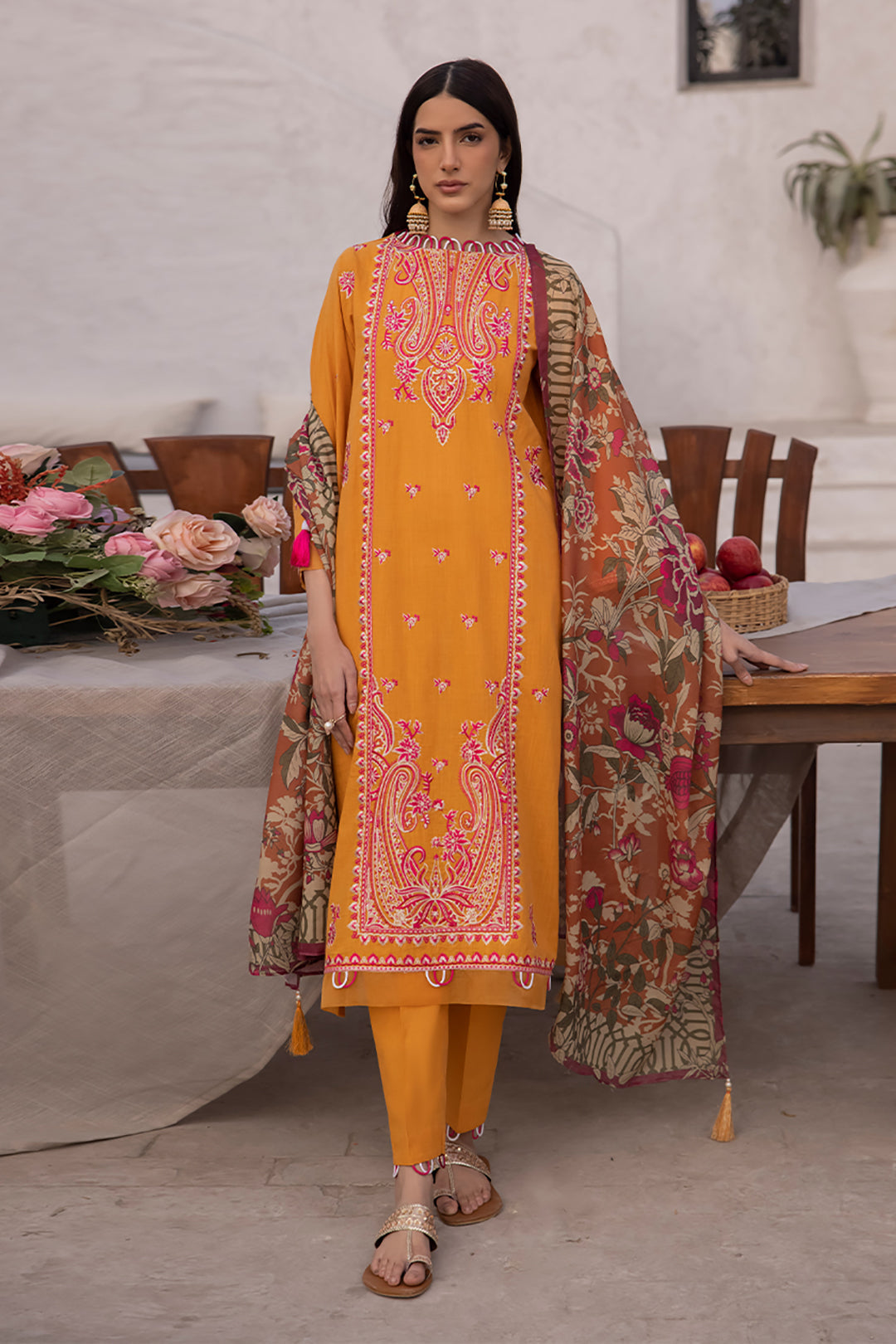 Zellbury | Unstitched 3 Piece Cambric | Embroidered Shirt Shalwar Dupatta - 1142 - Libasekhas