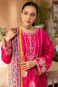 Zellbury | Unstitched 3 Piece Magenta | Embroidered Shirt Shalwar Dupatta - 1145 - Libasekhas