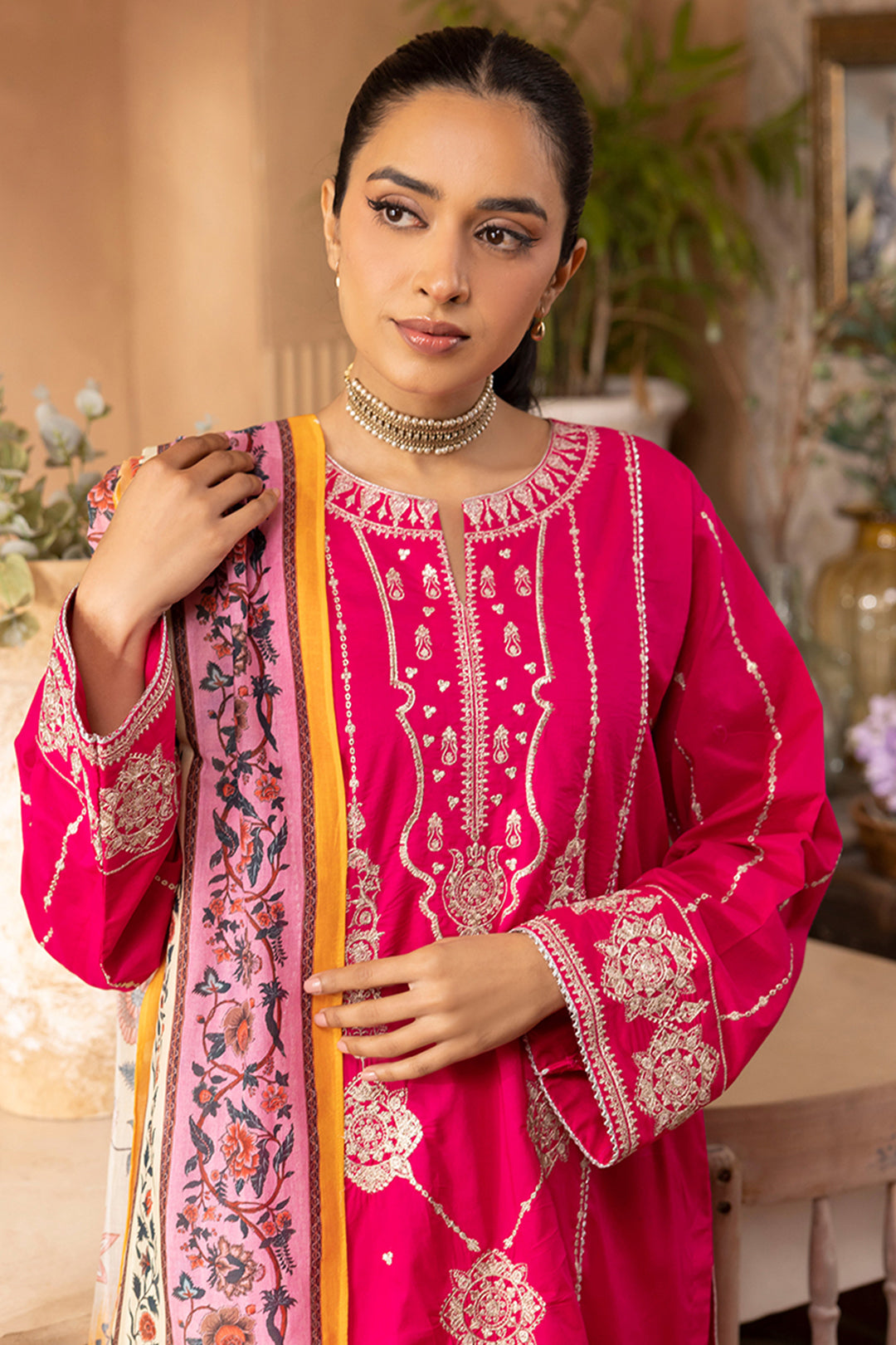 Zellbury | Unstitched 3 Piece Magenta | Embroidered Shirt Shalwar Dupatta - 1145 - House Of Zarish