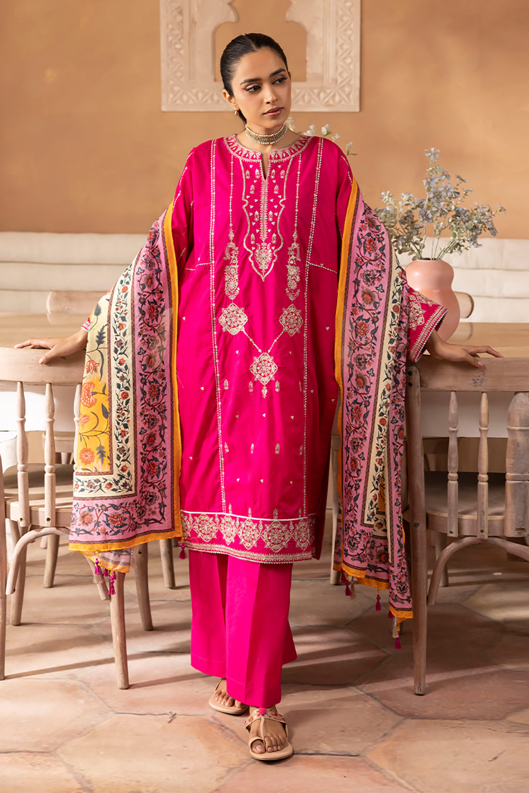 Zellbury | Unstitched 3 Piece Magenta | Embroidered Shirt Shalwar Dupatta - 1145 - House Of Zarish