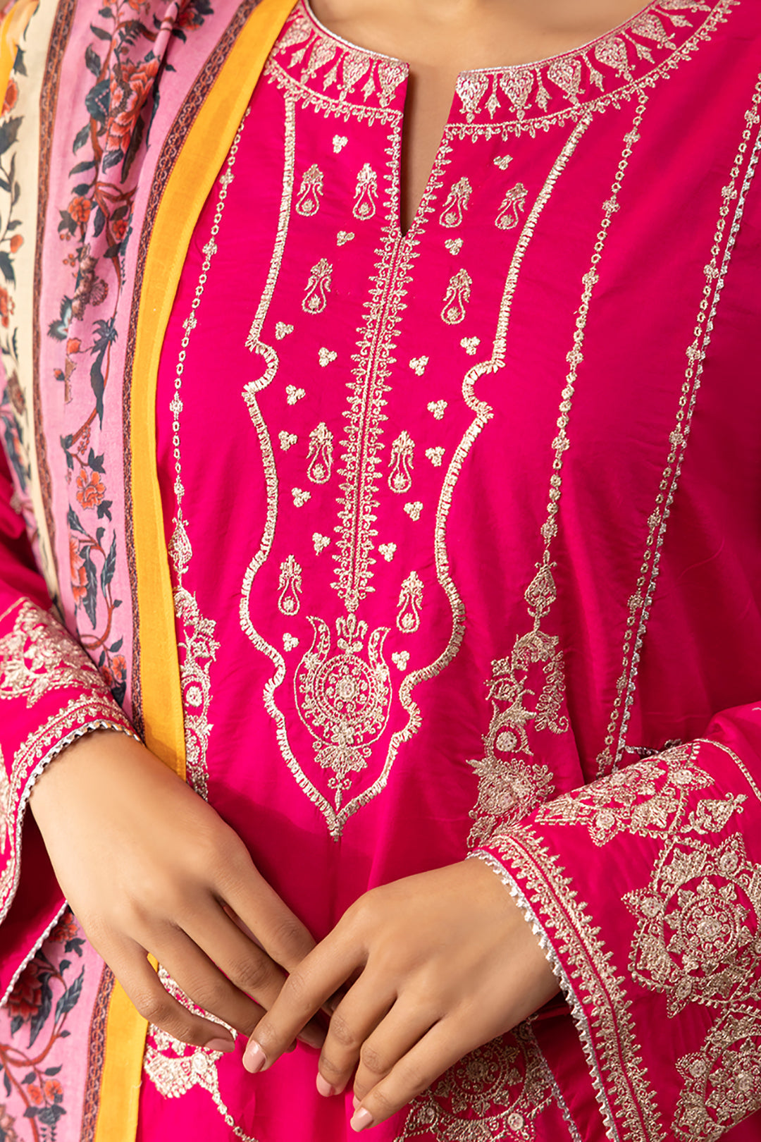 Zellbury | Unstitched 3 Piece Magenta | Embroidered Shirt Shalwar Dupatta - 1145 - House Of Zarish
