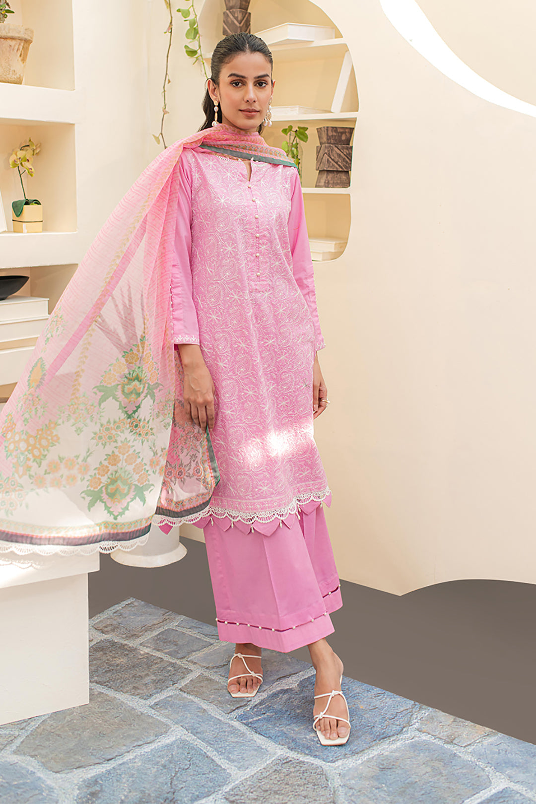 Zellbury | Unstitched 3 Piece Lawn | Embroidered Shirt Shalwar Dupatta - 1260 - House Of Zarish
