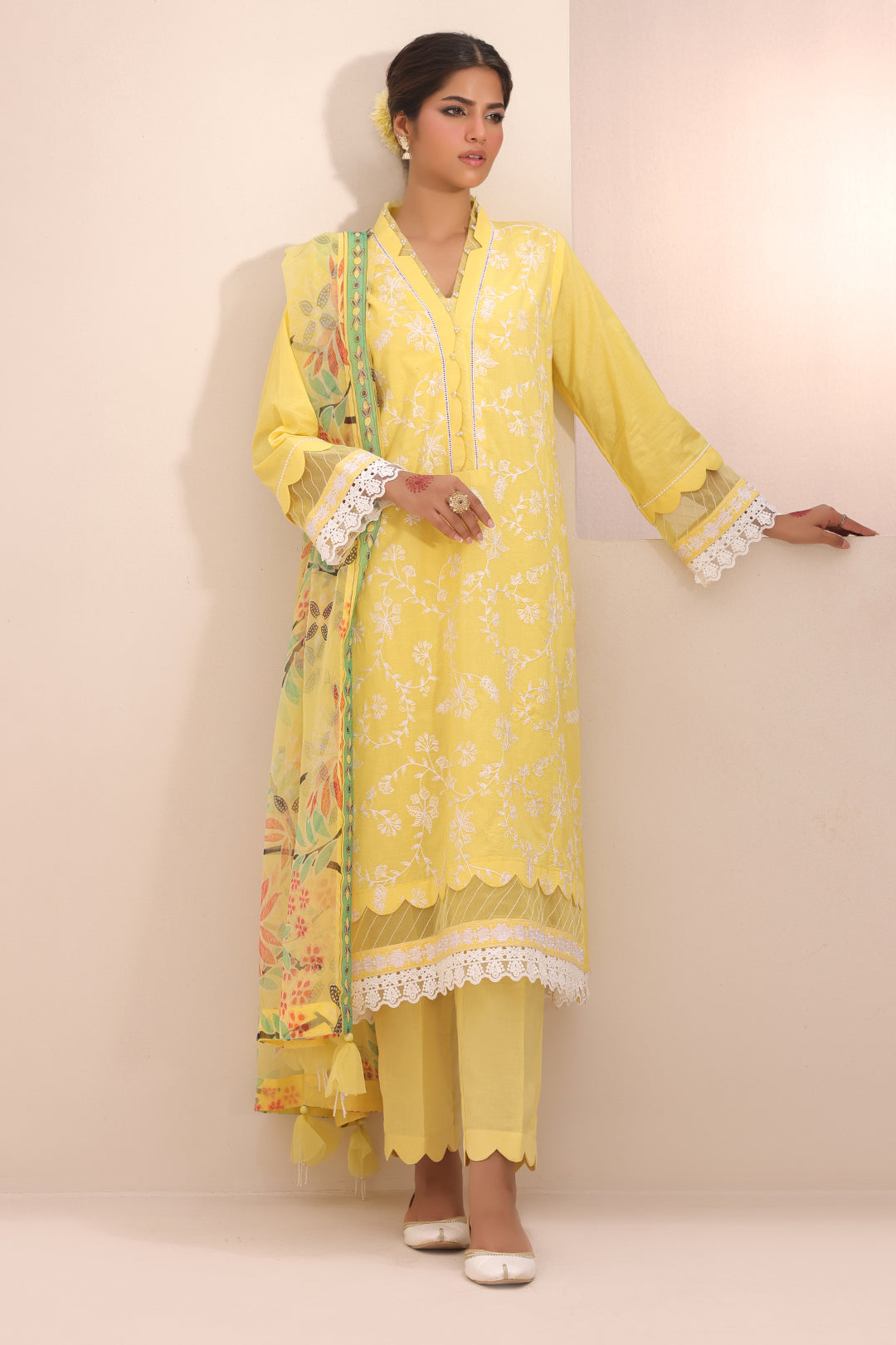 Zellbury | Unstitched 3 Piece Lawn | Embroidered Shirt Shalwar Dupatta - 1261 - House Of Zarish