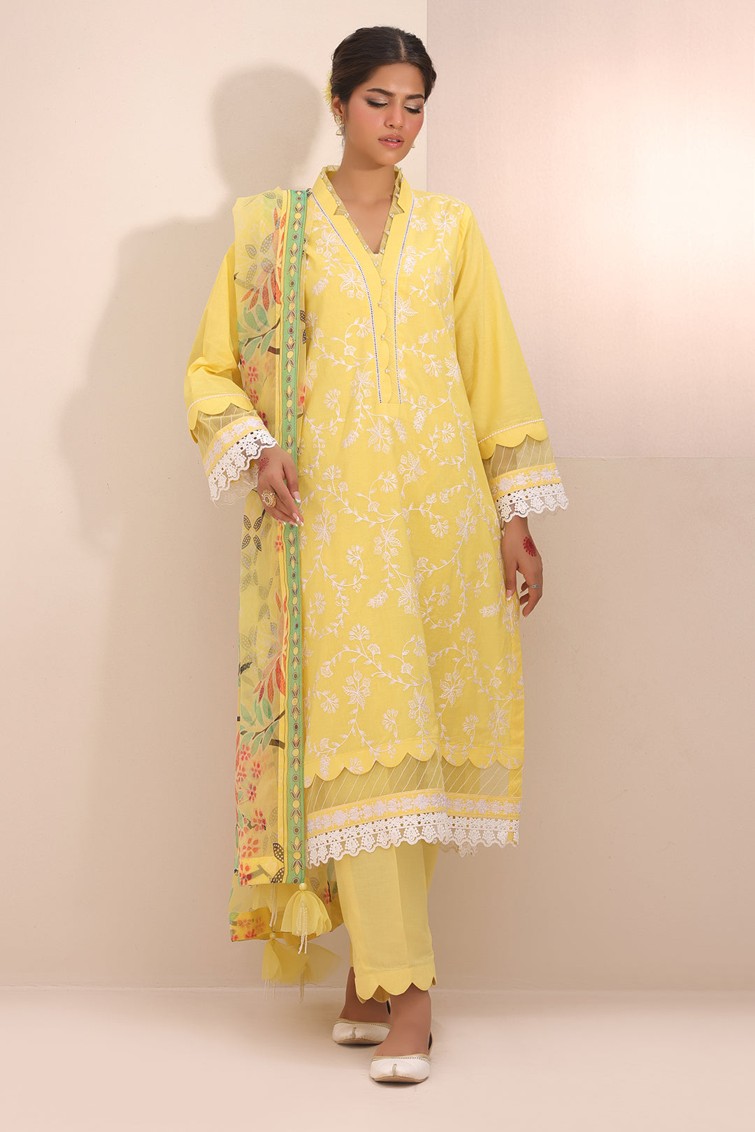 Zellbury | Unstitched 3 Piece Lawn | Embroidered Shirt Shalwar Dupatta - 1261 - House Of Zarish