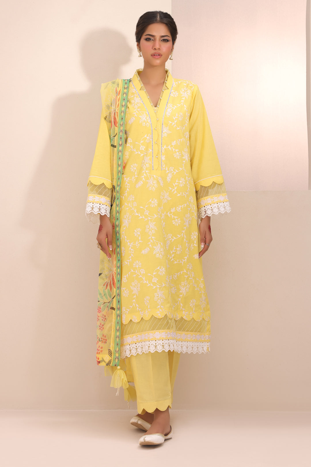 Zellbury | Unstitched 3 Piece Lawn | Embroidered Shirt Shalwar Dupatta - 1261 - House Of Zarish