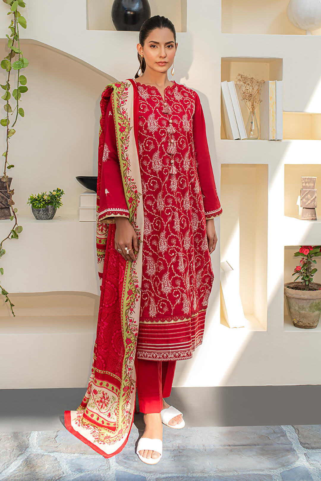 Zellbury | Unstitched 3 Piece Lawn | Embroidered Shirt Shalwar Dupatta - 1262 - House Of Zarish