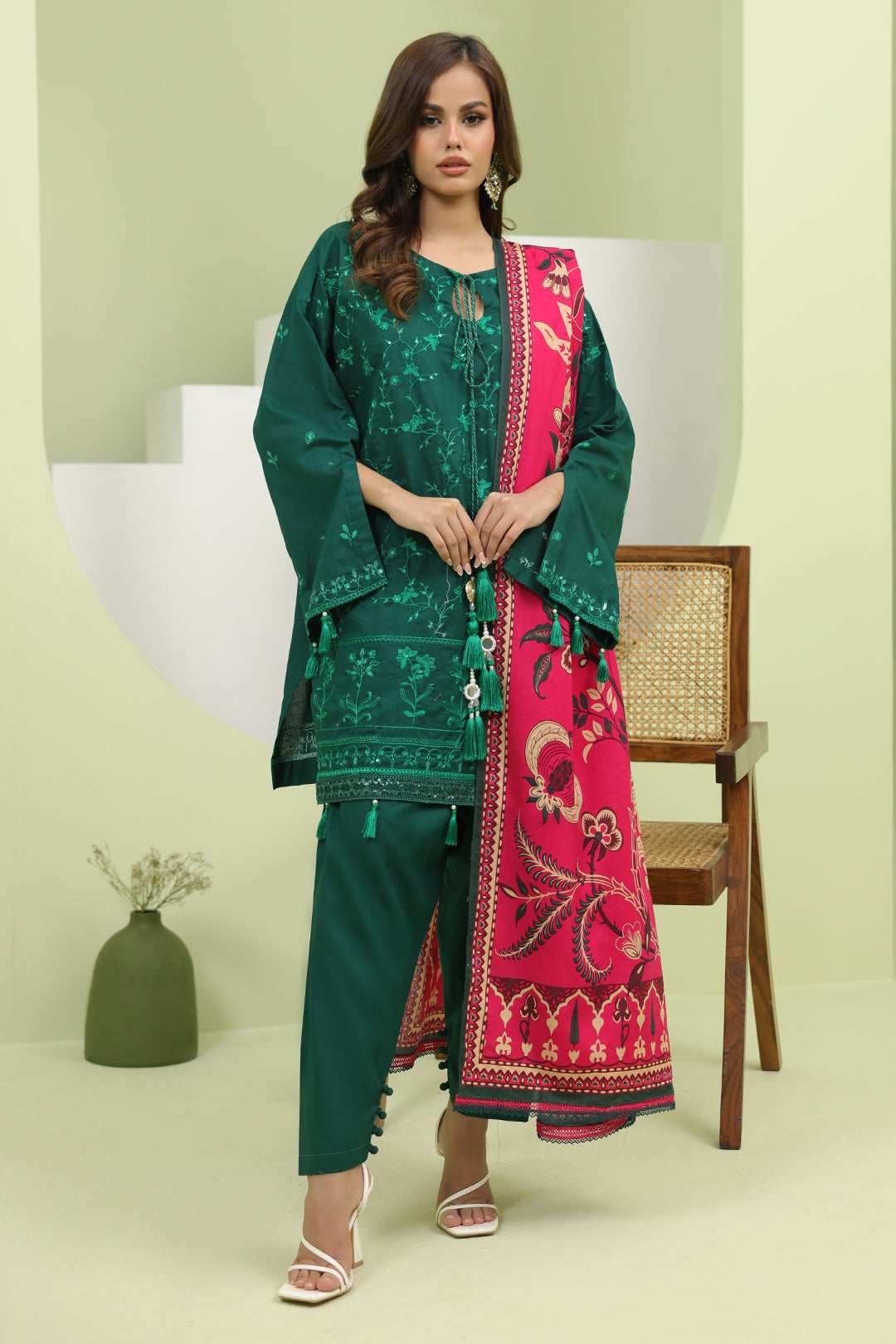 Zellbury | Unstitched 3 Piece Lawn | Embroidered Shirt Shalwar Dupatta - 1264 - House Of Zarish