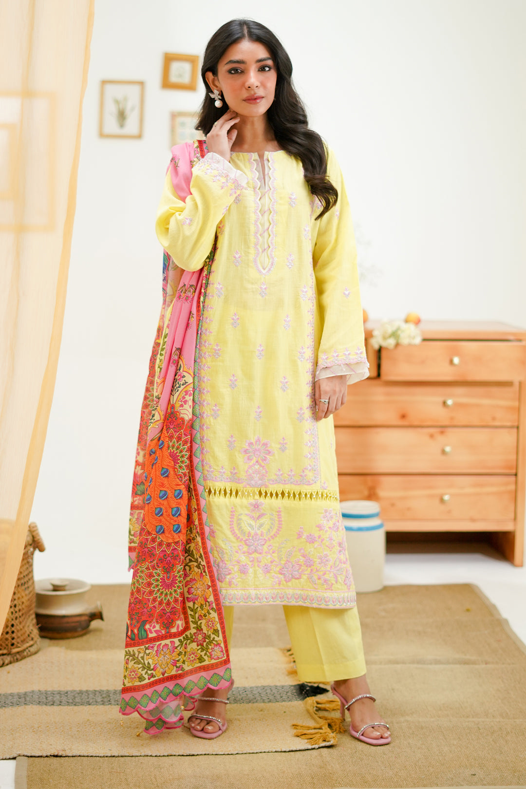 Zellbury | Unstitched 3 Piece Lawn | Embroidered Shirt Shalwar Dupatta - 1266 - House Of Zarish