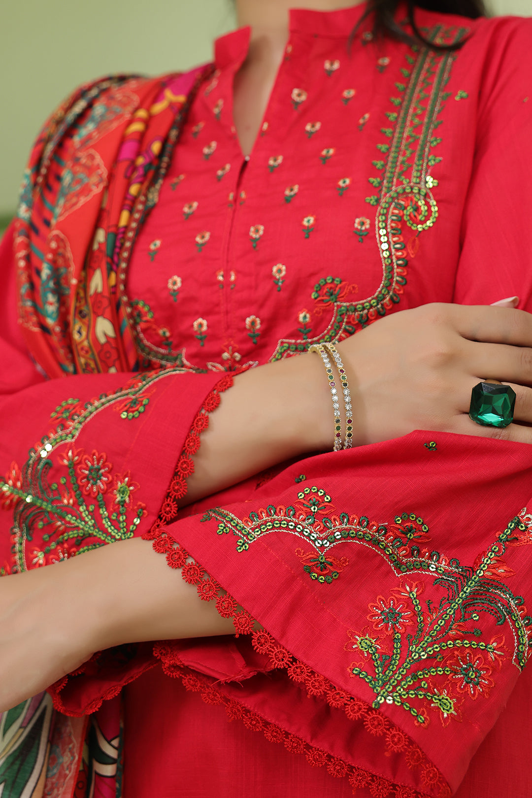 Zellbury | Unstitched 3 Piece Slub | Embroidered Shirt Shalwar Dupatta - 1272 - Libasekhas
