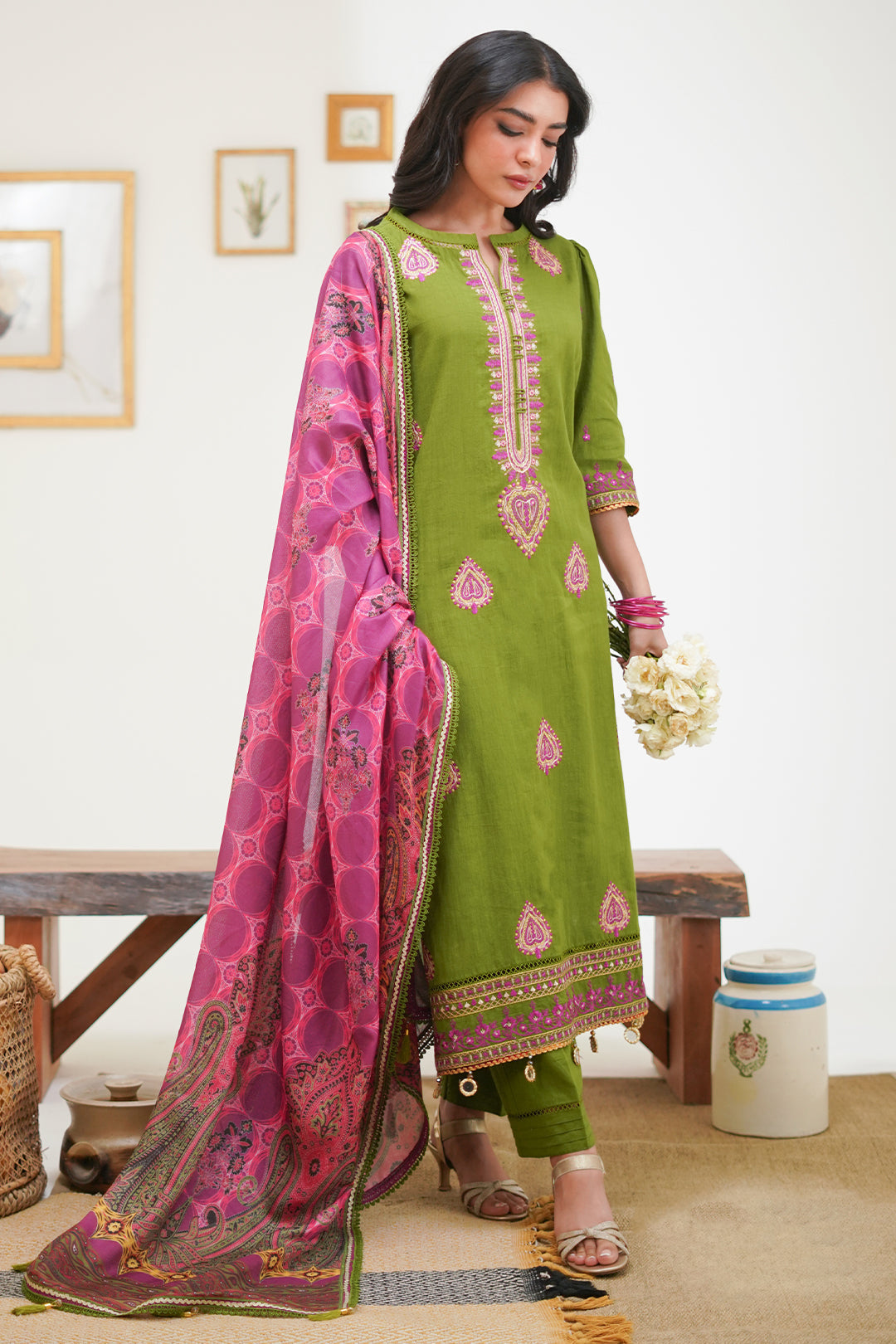 Zellbury | Unstitched 3 Piece Lawn | Embroidered Shirt Shalwar Dupatta - 1273 - House Of Zarish