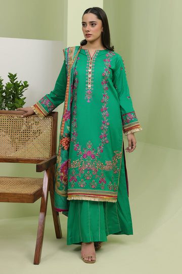 Zellbury | Unstitched 3 Piece Slub | Embroidered Shirt Shalwar Dupatta - 1283 - Libasekhas