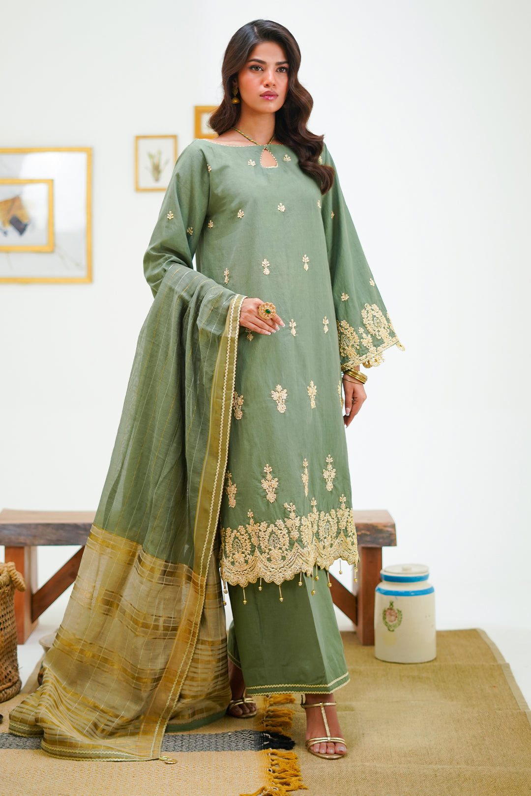 Zellbury | Unstitched 3 Piece Cambric | Embroidered Shirt Shalwar Dupatta - 1284 - House Of Zarish
