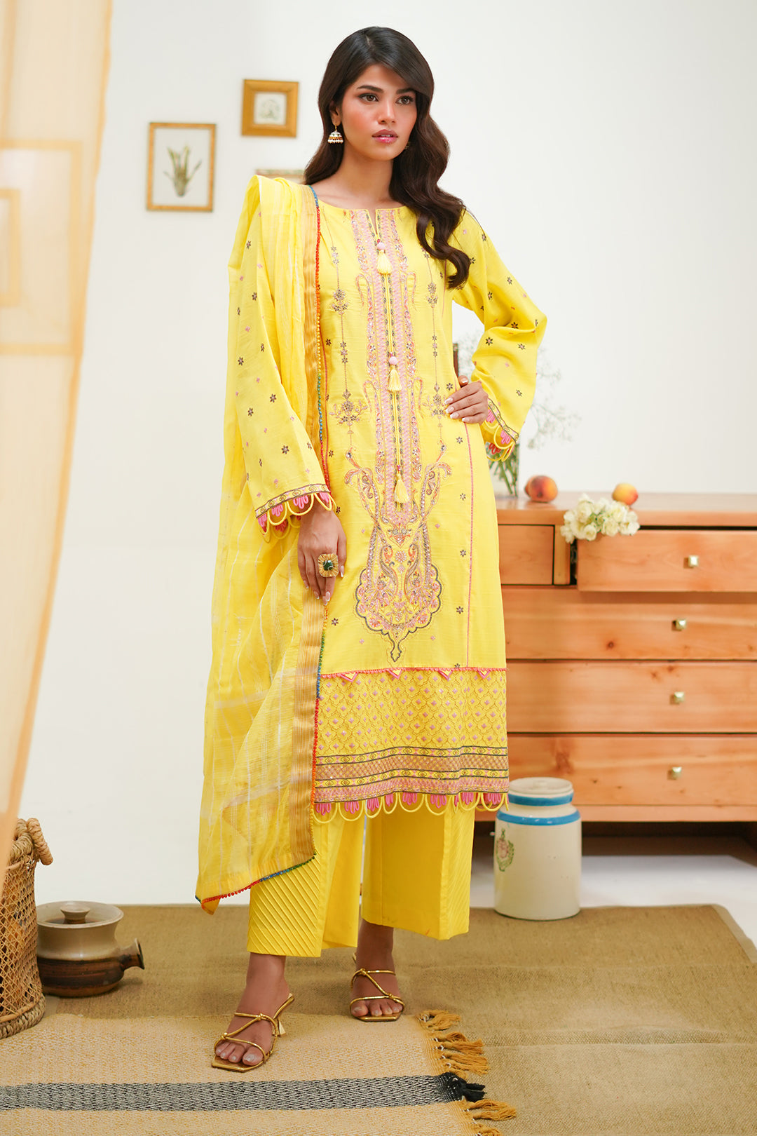 Zellbury | Unstitched 3 Piece Lawn | Embroidered Shirt Shalwar Dupatta - 1285 - House Of Zarish