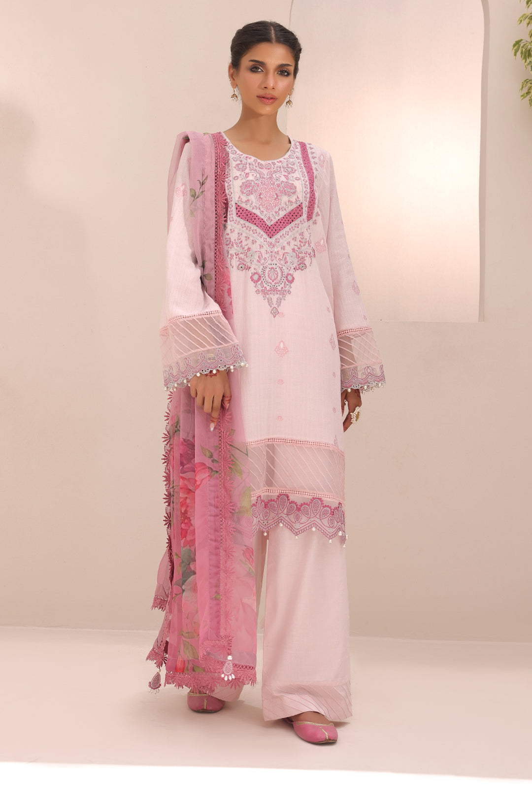Zellbury | Unstitched 3 Piece Cambric | Embroidered Shirt Shalwar Dupatta - 1543 - House Of Zarish