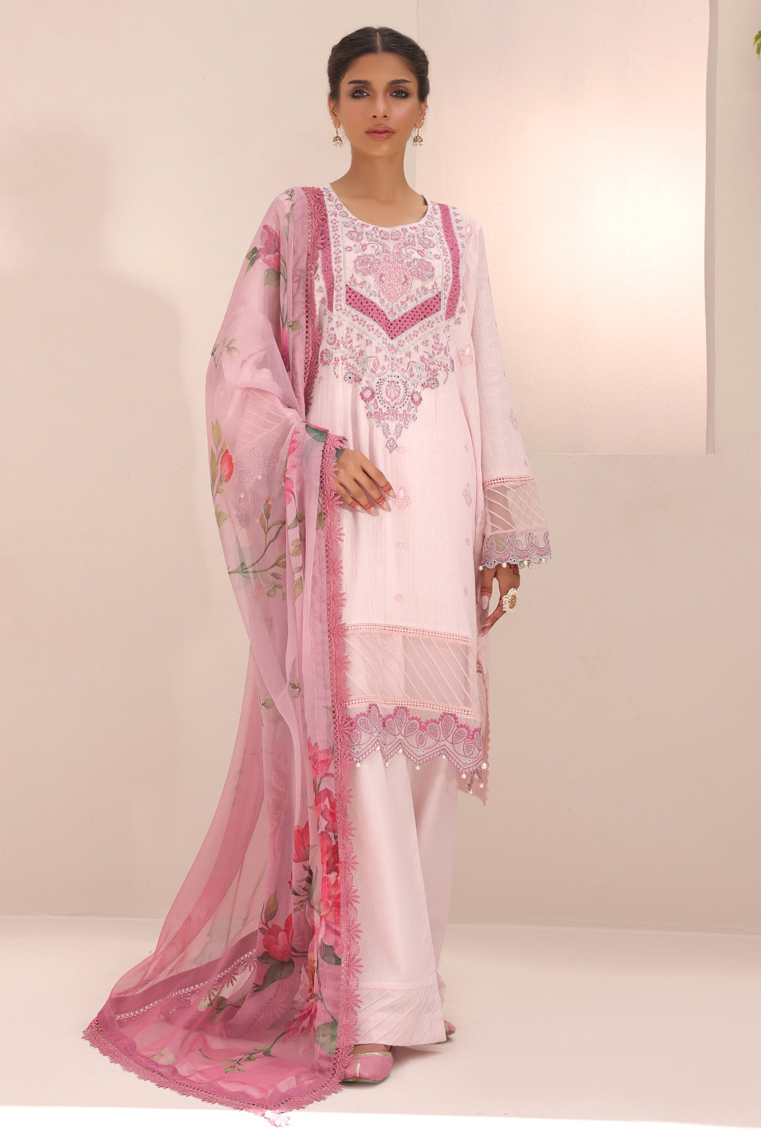 Zellbury | Unstitched 3 Piece Cambric | Embroidered Shirt Shalwar Dupatta - 1543 - House Of Zarish