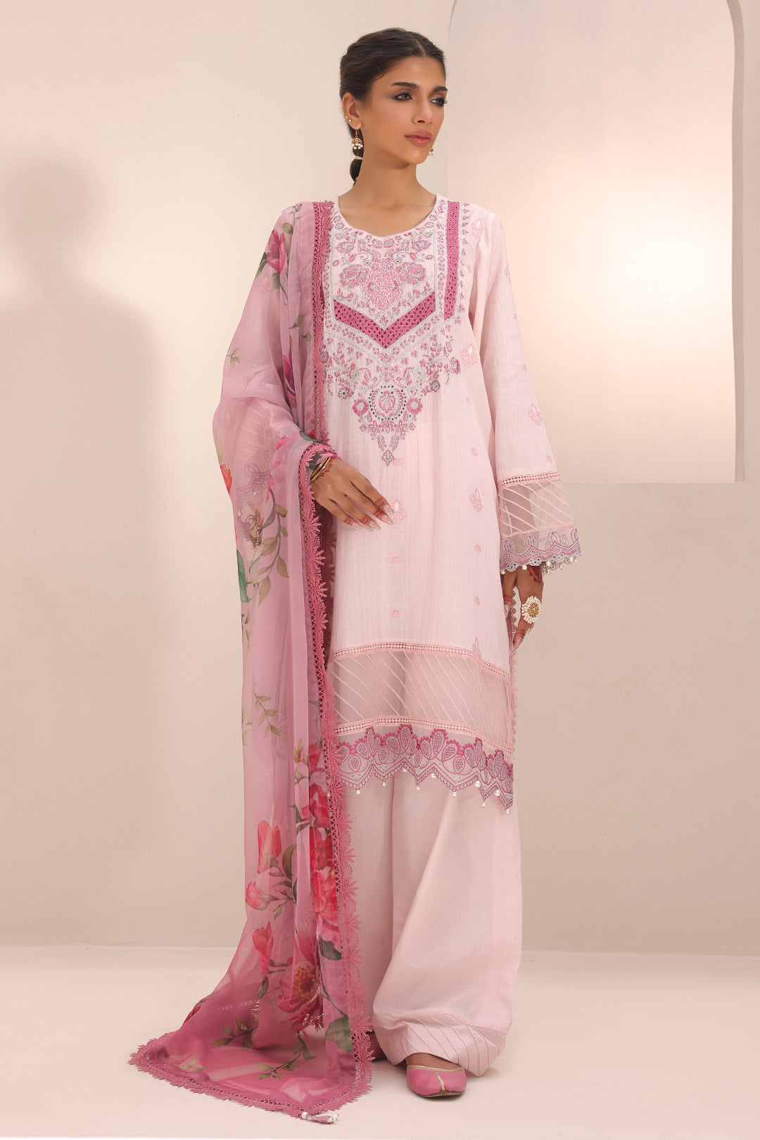 Zellbury | Unstitched 3 Piece Cambric | Embroidered Shirt Shalwar Dupatta - 1543 - House Of Zarish