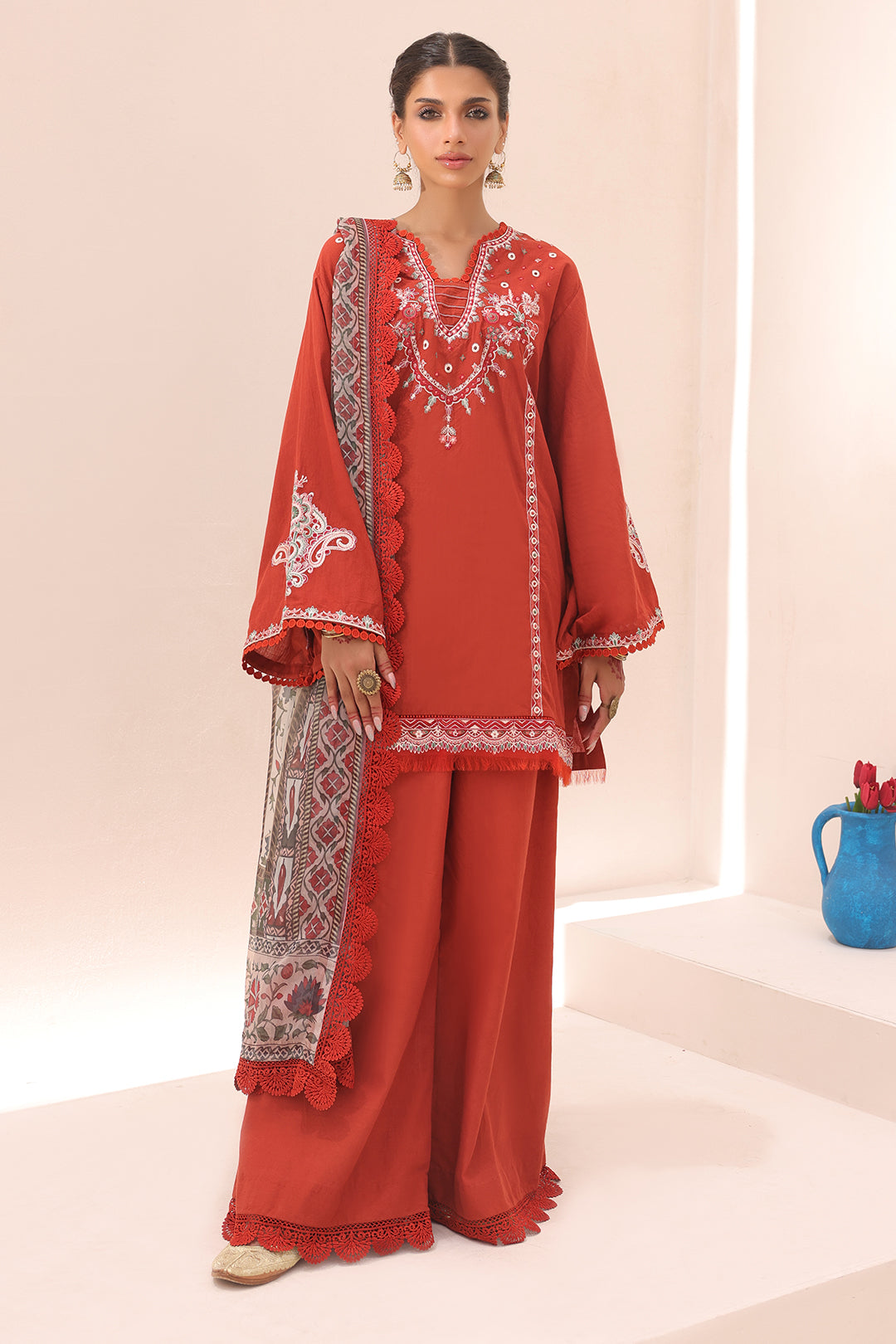 Zellbury | Unstitched 3 Piece Cambric | Embroidered Shirt Shalwar Dupatta - 1544 - House Of Zarish