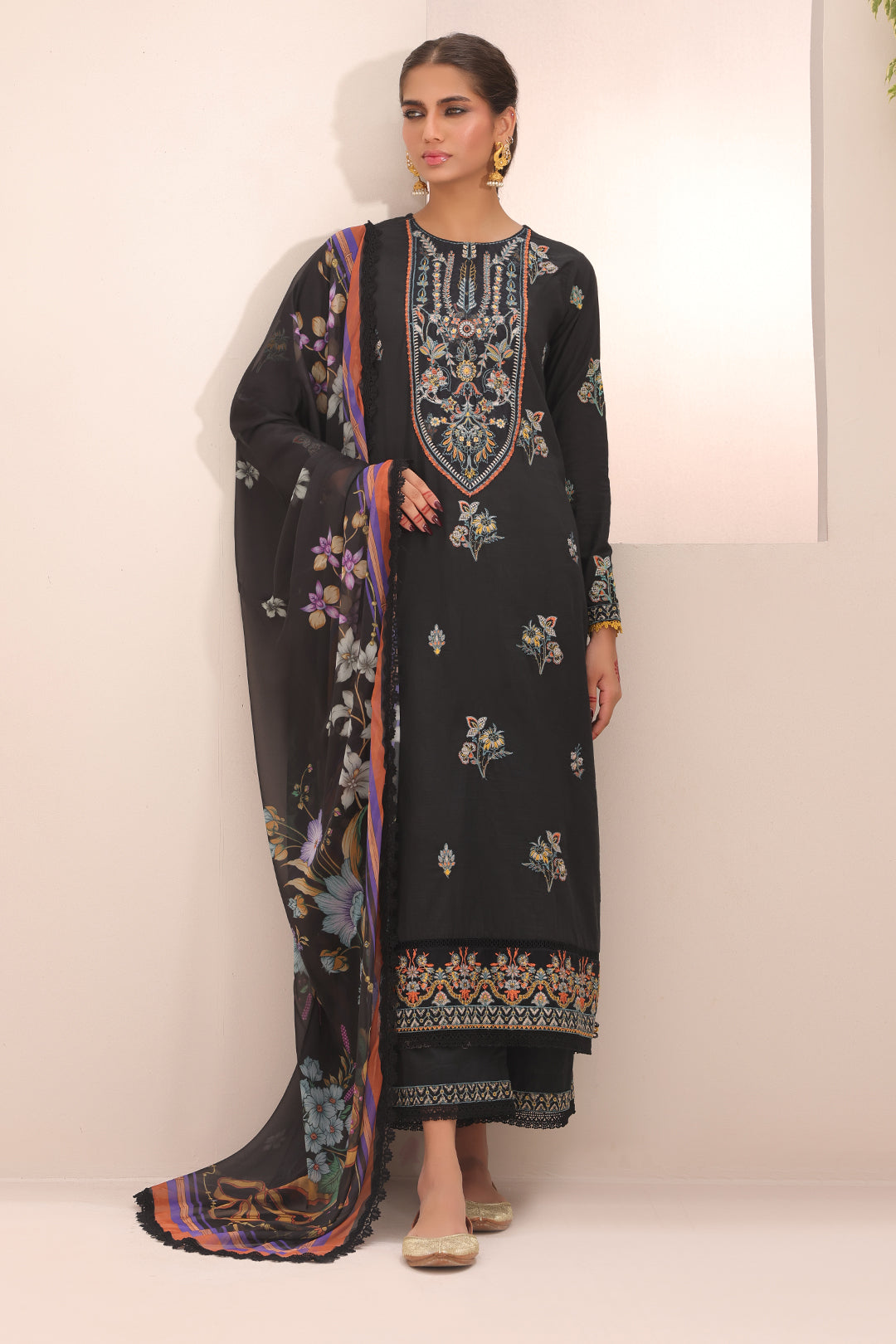 Zellbury | Unstitched 3 Piece Cambric | Embroidered Shirt Shalwar Dupatta - 1547 - House Of Zarish