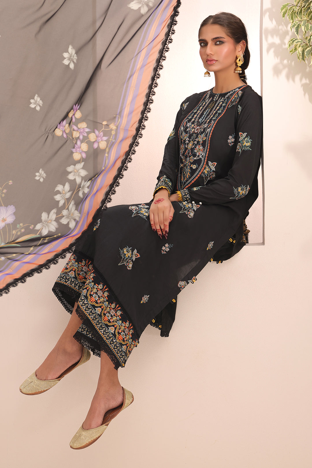 Zellbury | Unstitched 3 Piece Cambric | Embroidered Shirt Shalwar Dupatta - 1547 - House Of Zarish