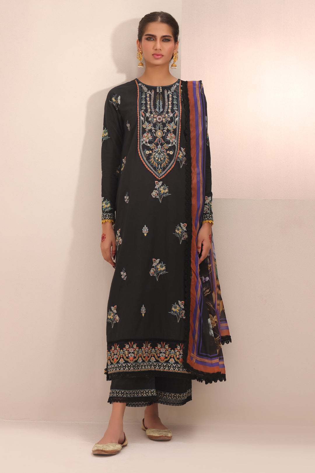 Zellbury | Unstitched 3 Piece Cambric | Embroidered Shirt Shalwar Dupatta - 1547 - House Of Zarish