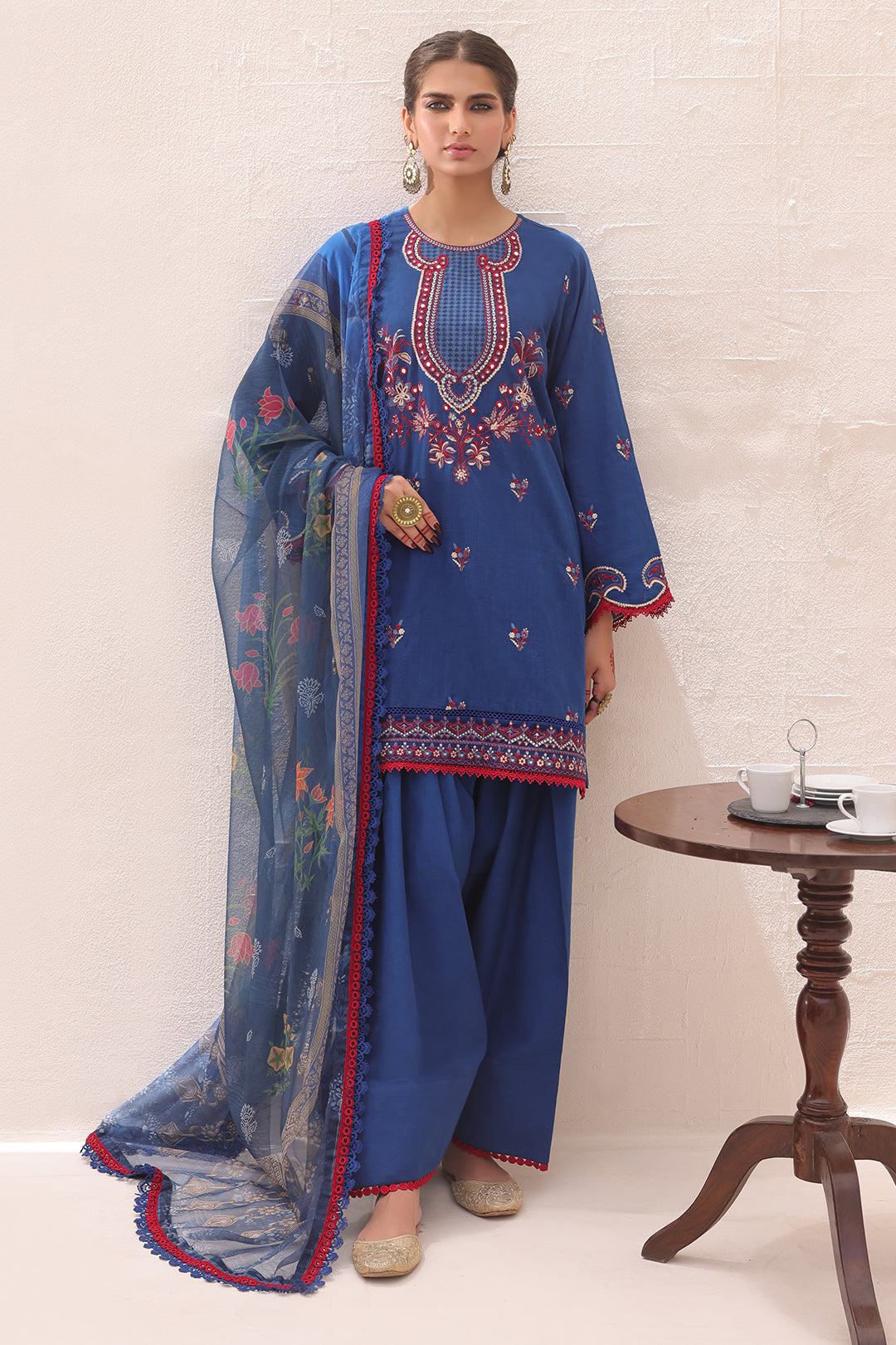 Zellbury | Unstitched 3 Piece Lawn | Embroidered Shirt Shalwar Dupatta - 1551 - House Of Zarish