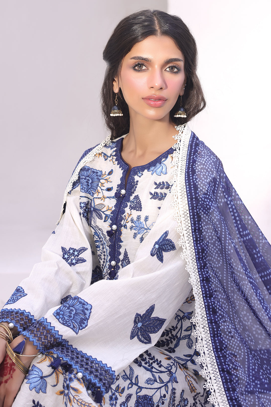 Zellbury | Unstitched 3 Piece Cambric | Embroidered Shirt Shalwar Dupatta - 1554 - House Of Zarish