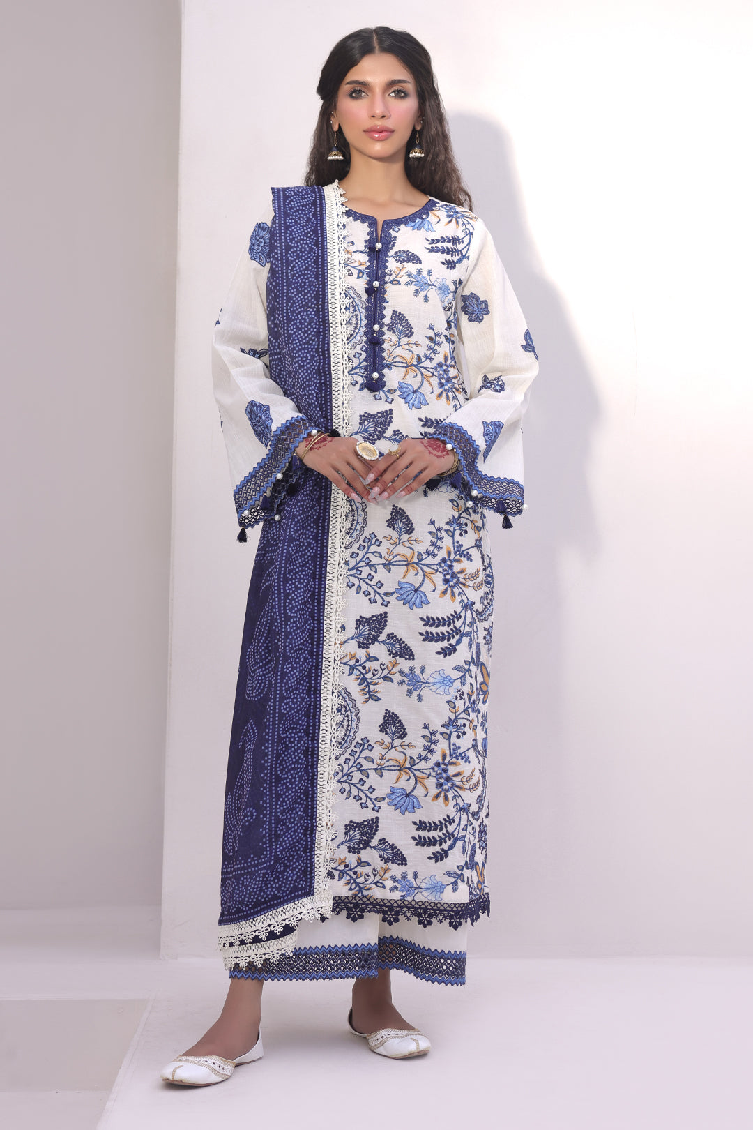 Zellbury | Unstitched 3 Piece Cambric | Embroidered Shirt Shalwar Dupatta - 1554 - House Of Zarish