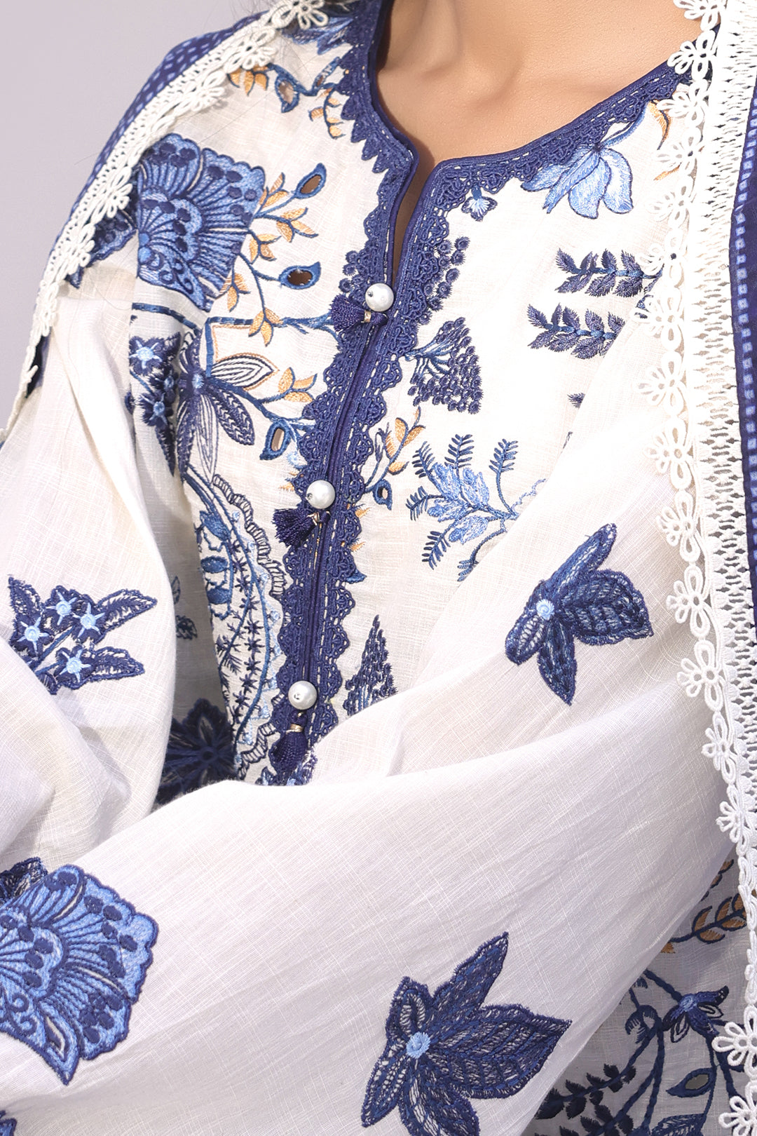 Zellbury | Unstitched 3 Piece Cambric | Embroidered Shirt Shalwar Dupatta - 1554 - Libasekhas