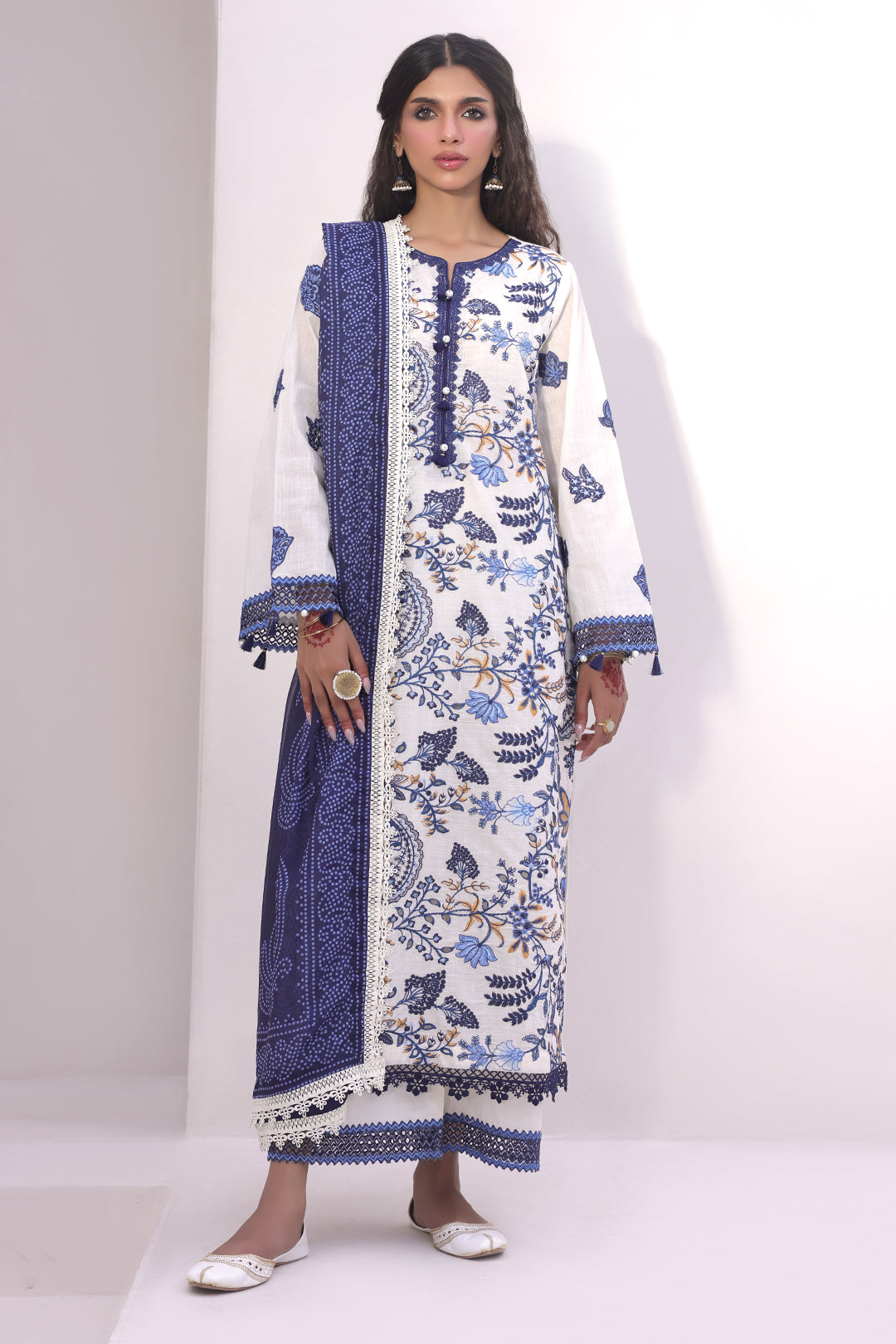 Zellbury | Unstitched 3 Piece Cambric | Embroidered Shirt Shalwar Dupatta - 1554 - House Of Zarish