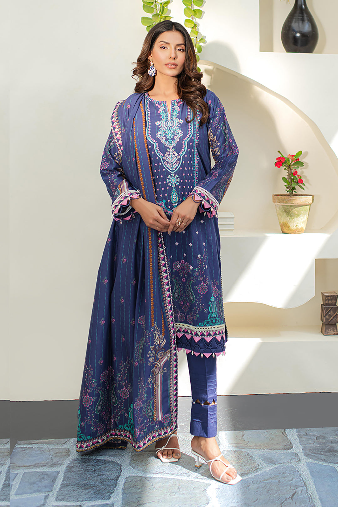 Zellbury | Unstitched 3 Piece Lawn | Embroidered Shirt Shalwar Dupatta - 1680 - House Of Zarish
