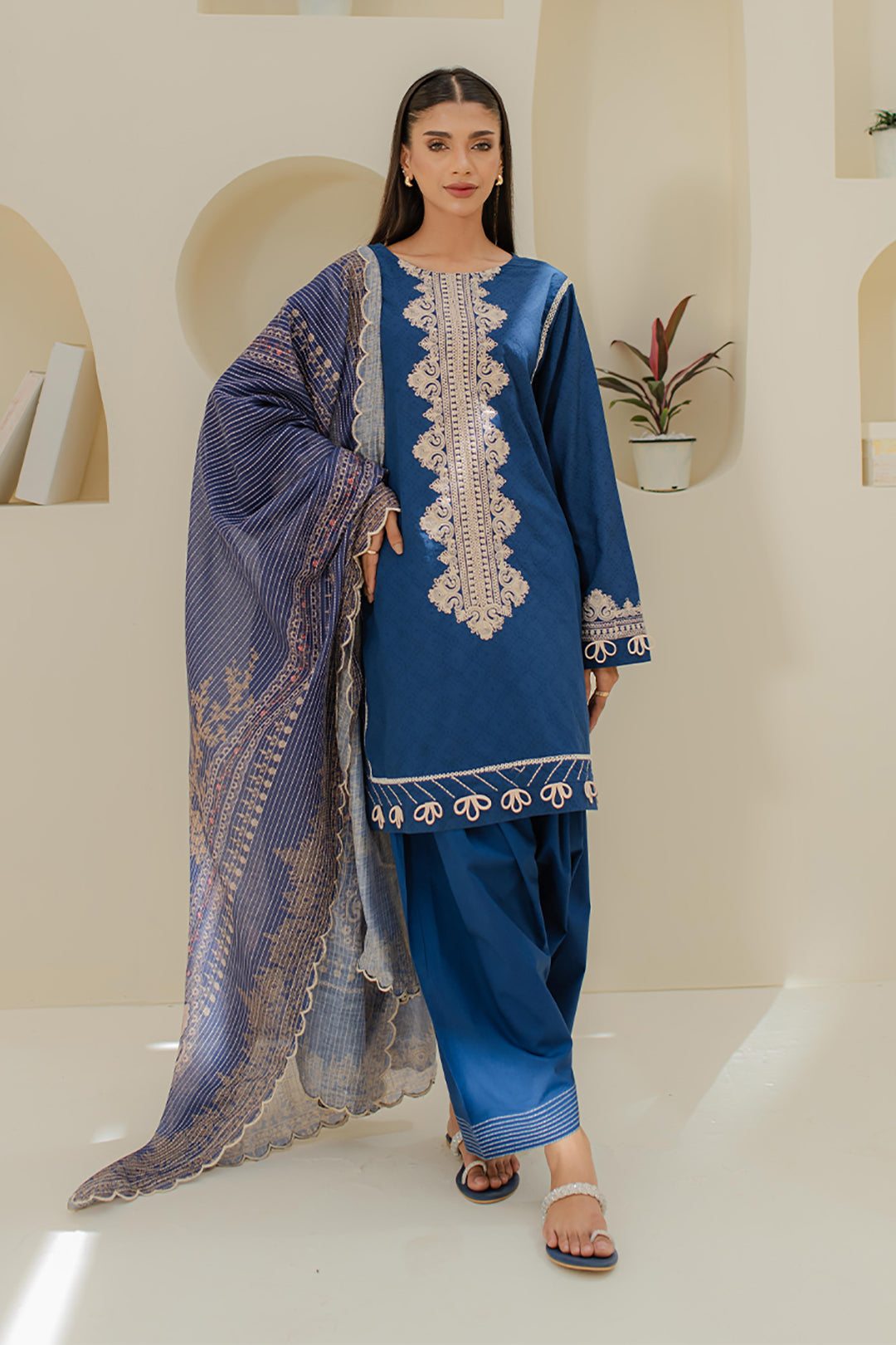 Zellbury | Unstitched 3 Piece Jacquard | Embroidered Shirt Shalwar Dupatta - 1767 - House Of Zarish
