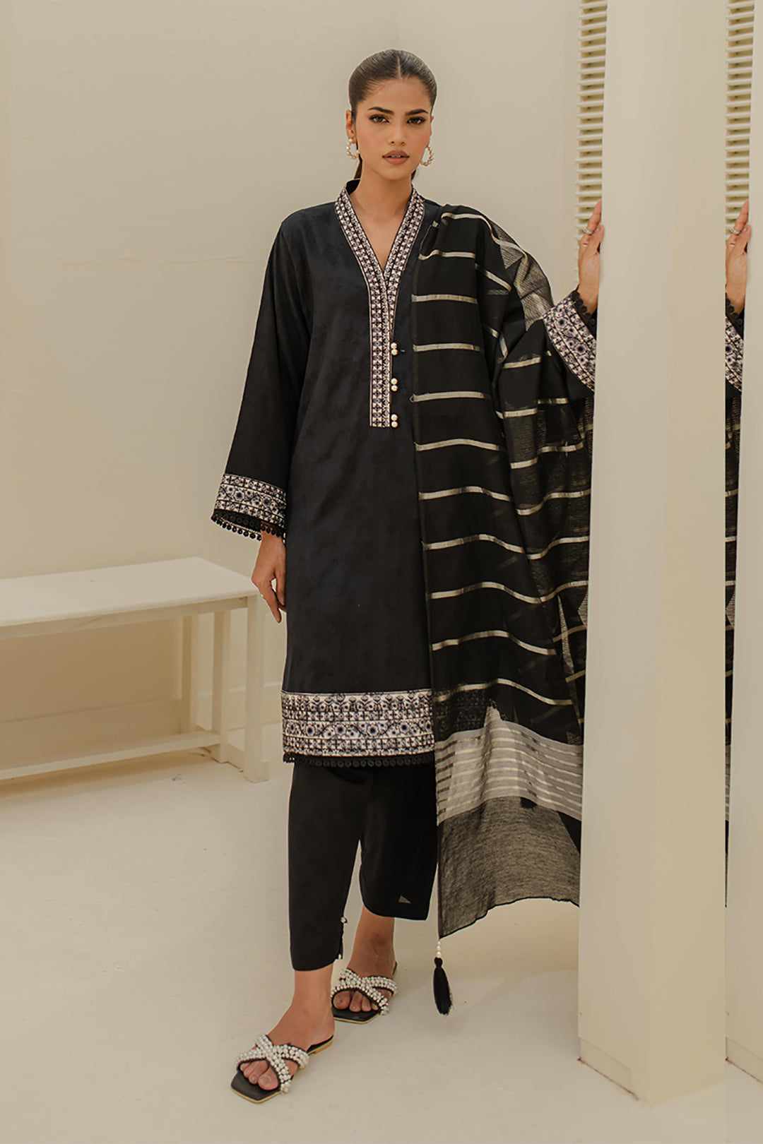 Zellbury | Unstitched 3 Piece Green | Embroidered Shirt Shalwar Dupatta - 1768 - House Of Zarish