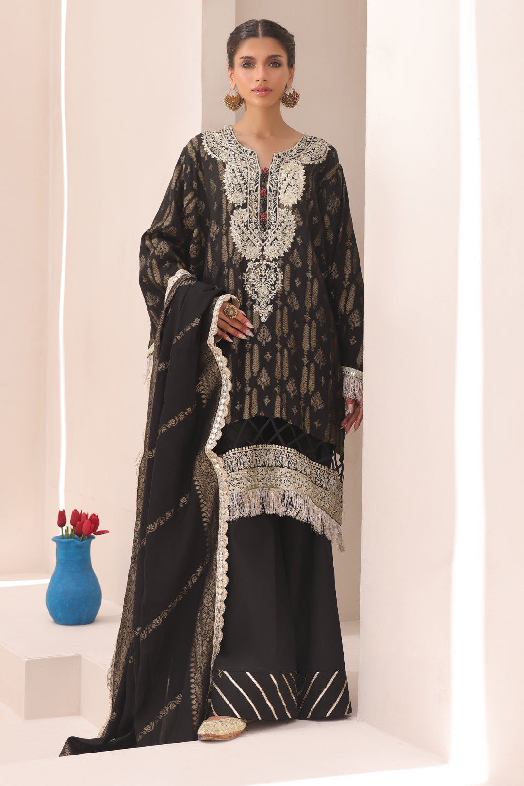 Zellbury | Unstitched 3 Piece Jacquard | Embroidered Shirt Shalwar Dupatta - 1799 - House Of Zarish