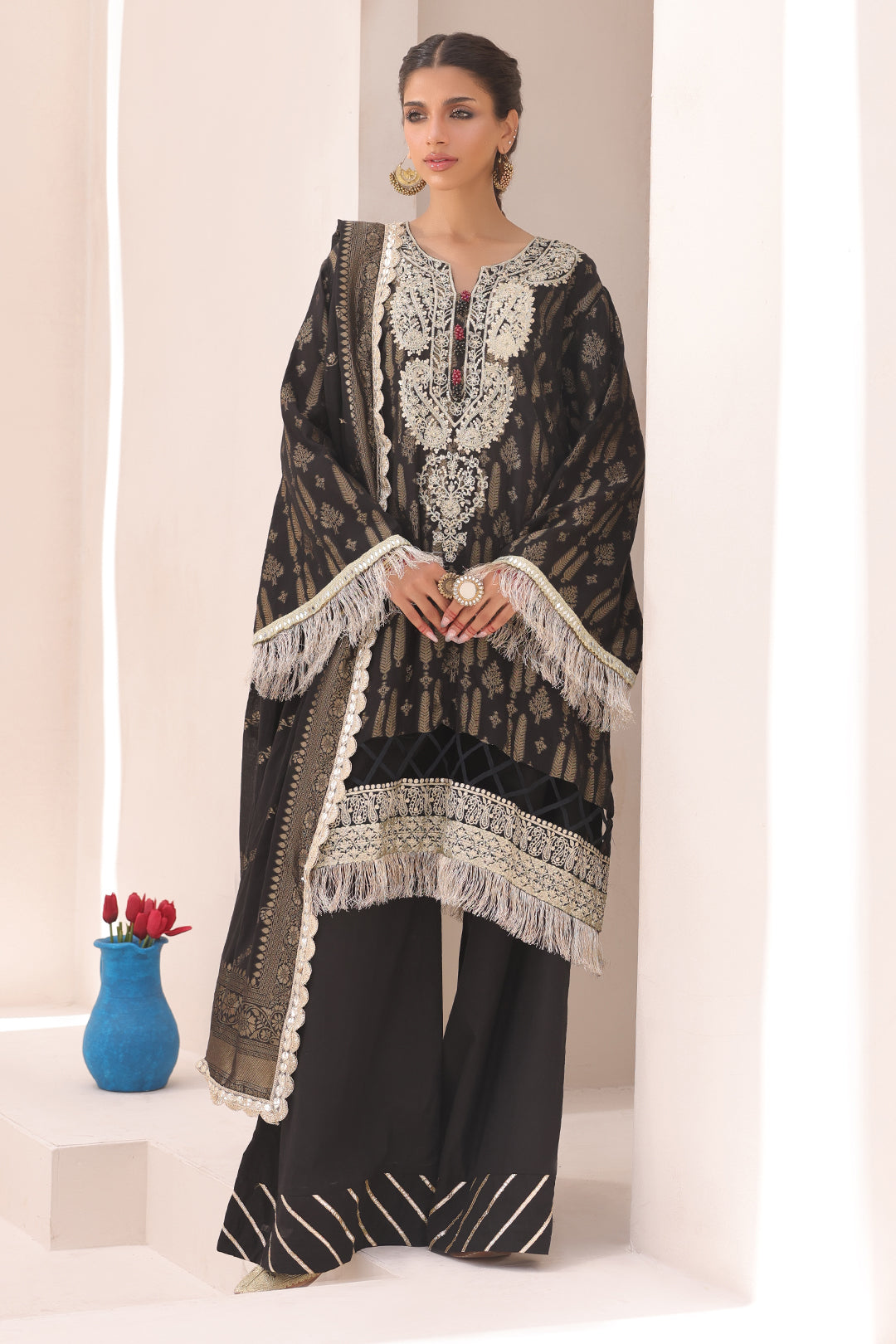 Zellbury | Unstitched 3 Piece Jacquard | Embroidered Shirt Shalwar Dupatta - 1799 - House Of Zarish