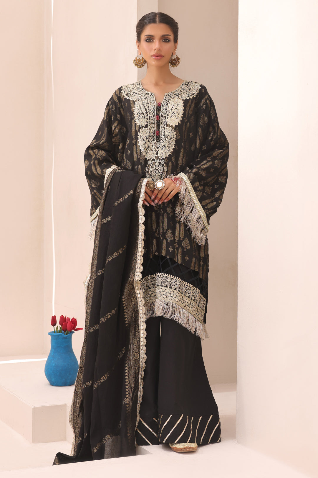 Zellbury | Unstitched 3 Piece Jacquard | Embroidered Shirt Shalwar Dupatta - 1799 - House Of Zarish