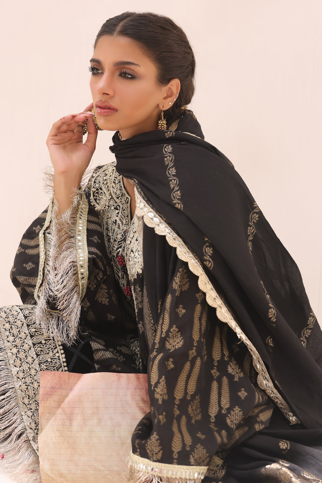 Zellbury | Unstitched 3 Piece Jacquard | Embroidered Shirt Shalwar Dupatta - 1799 - House Of Zarish