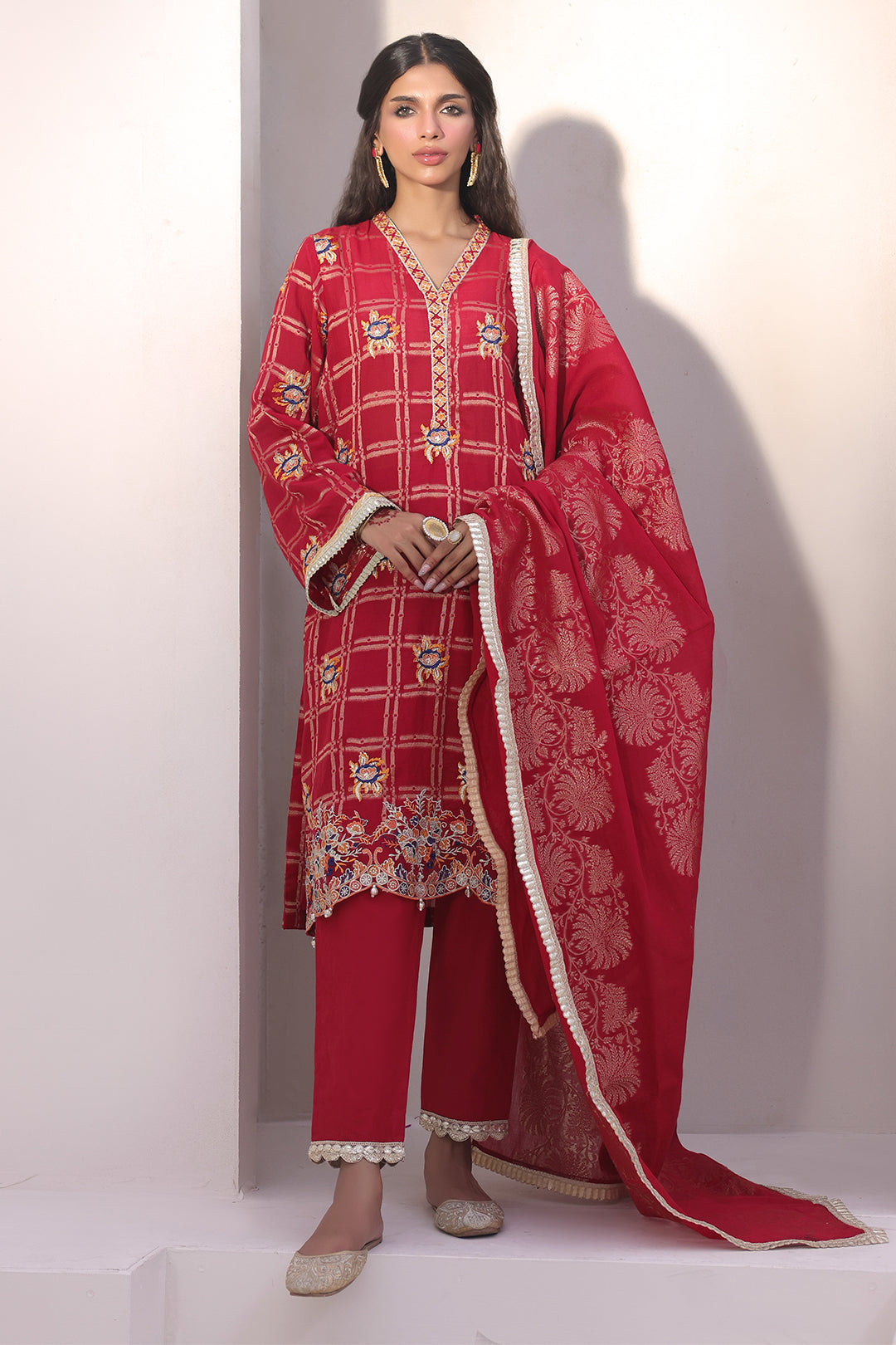 Zellbury | Unstitched 3 Piece Jacquard | Embroidered Shirt Shalwar Dupatta - 1803 - House Of Zarish