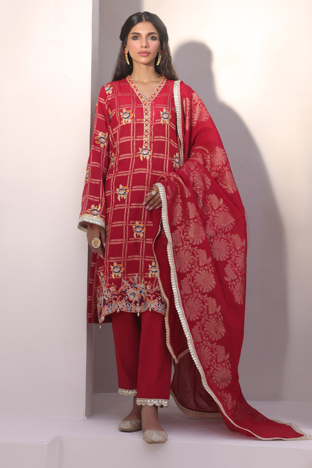 Zellbury | Unstitched 3 Piece Jacquard | Embroidered Shirt Shalwar Dupatta - 1803 - House Of Zarish