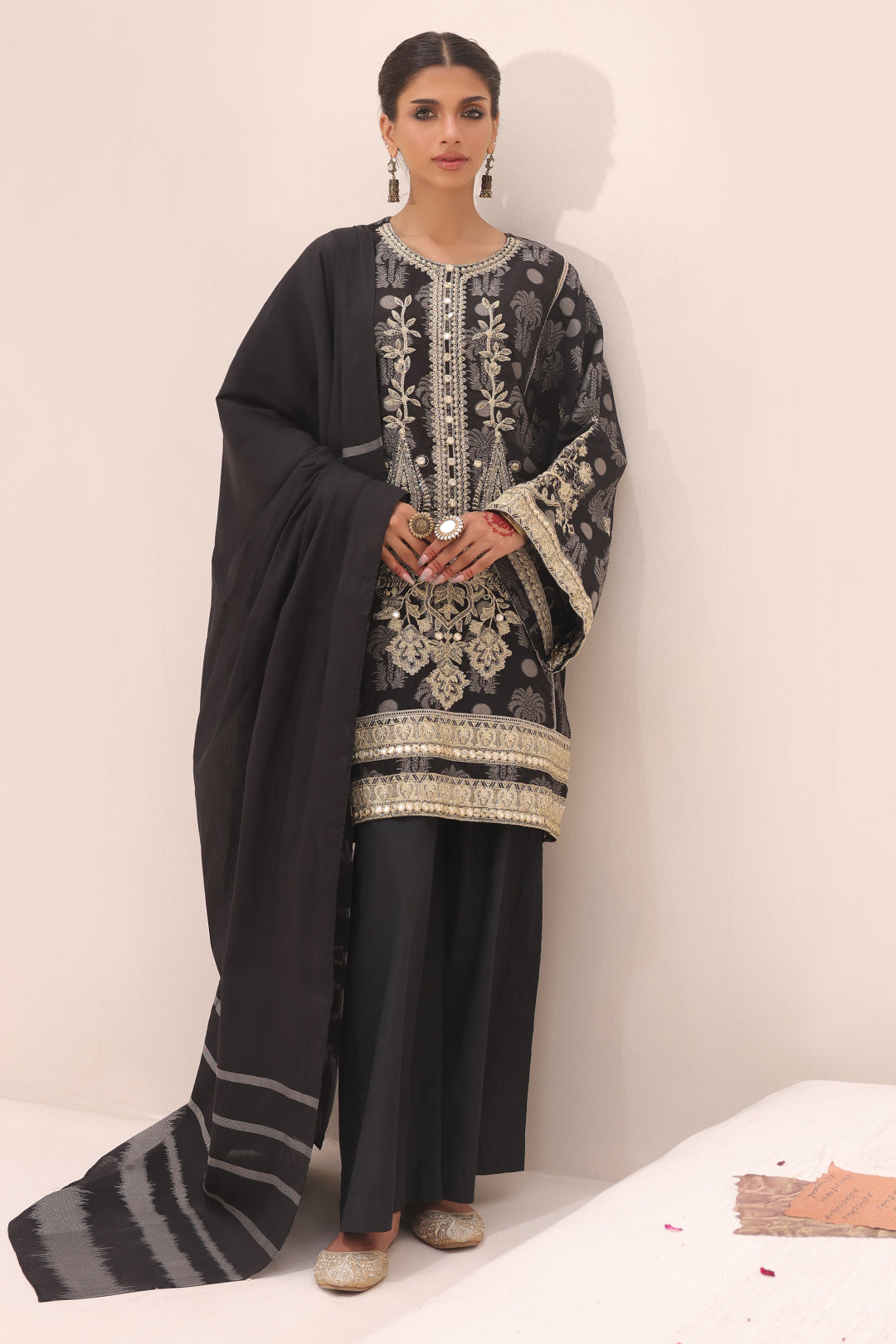 Zellbury | Unstitched 3 Piece Jacquard | Embroidered Shirt Shalwar Dupatta - 1806 - House Of Zarish